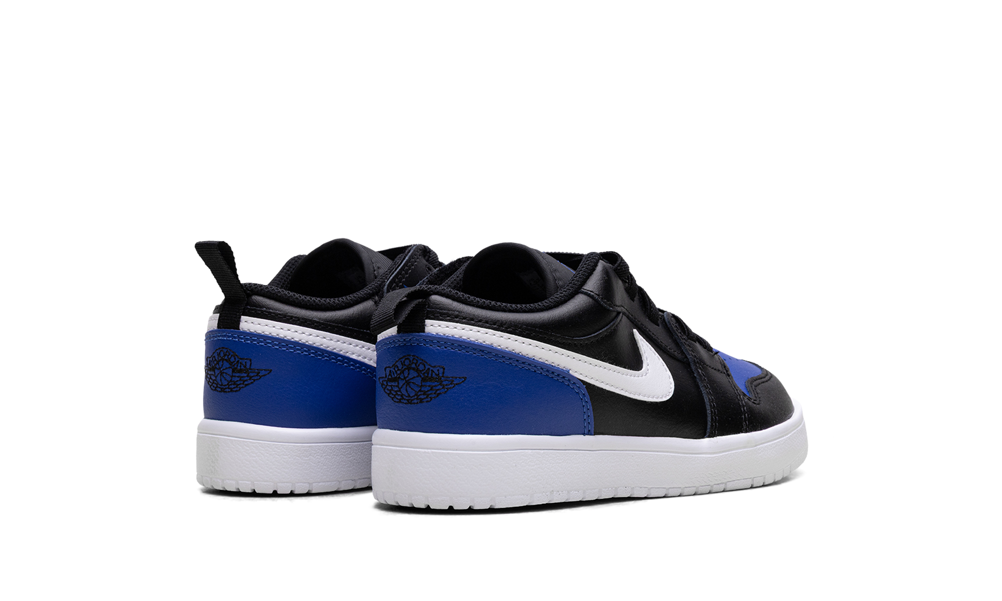 jordan 1 low alt black game royal white ps+DR9748-042+diagnol right behind view