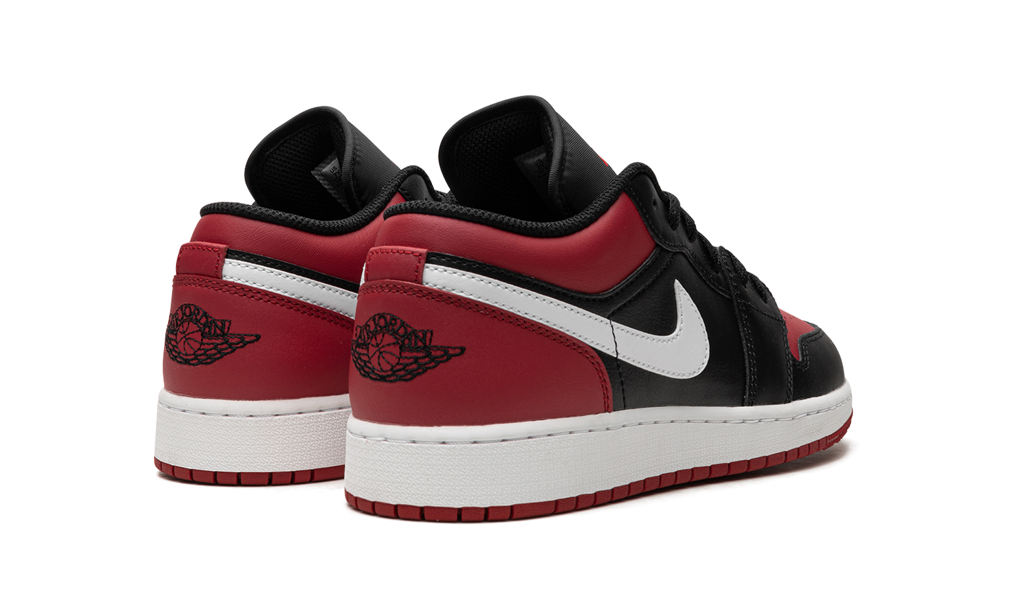 jordan 1 low alternate bred toe gs+553560-066+diagnol right behind view