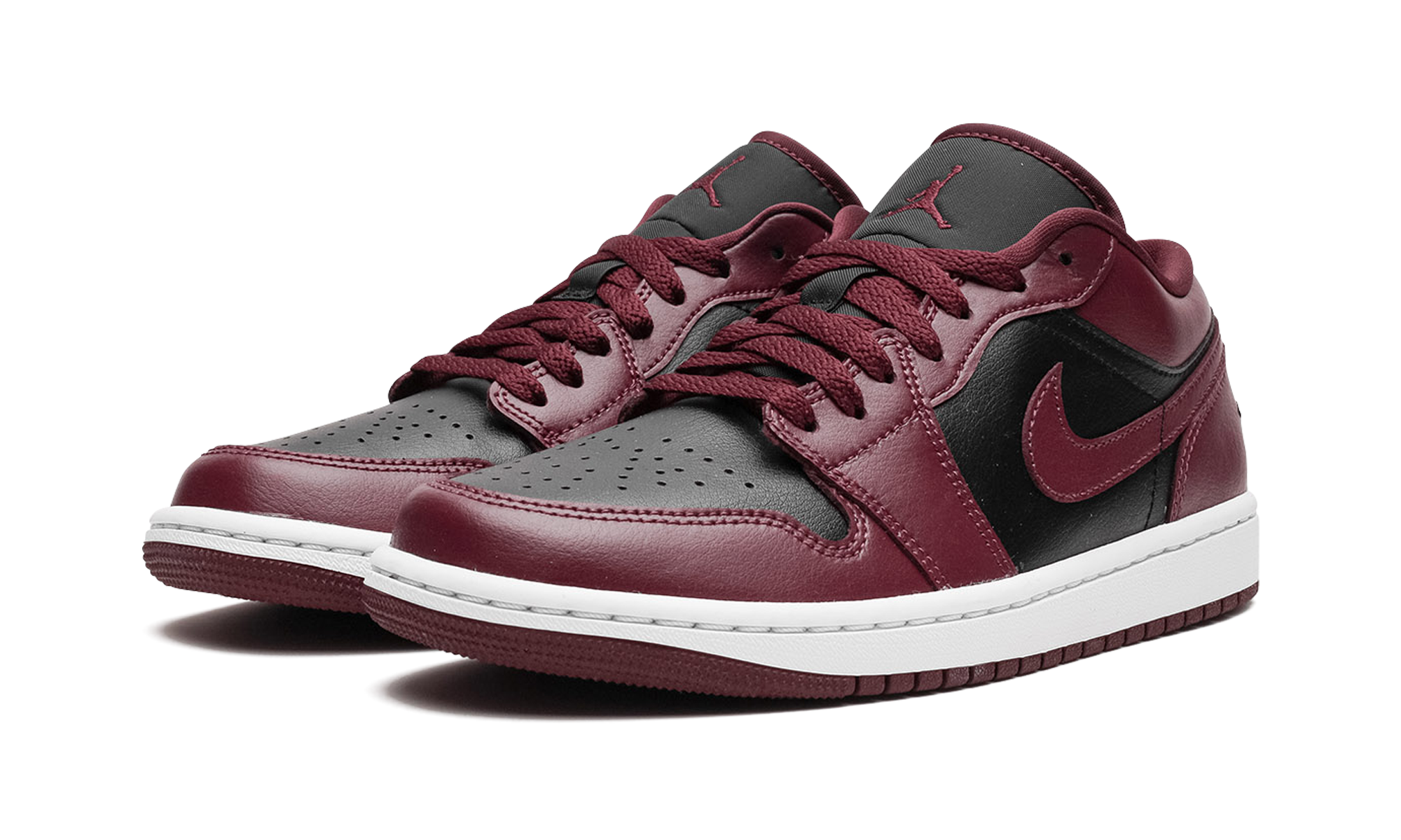 jordan 1 low black dark beetroot women s+DC0774-006+diagnol left view