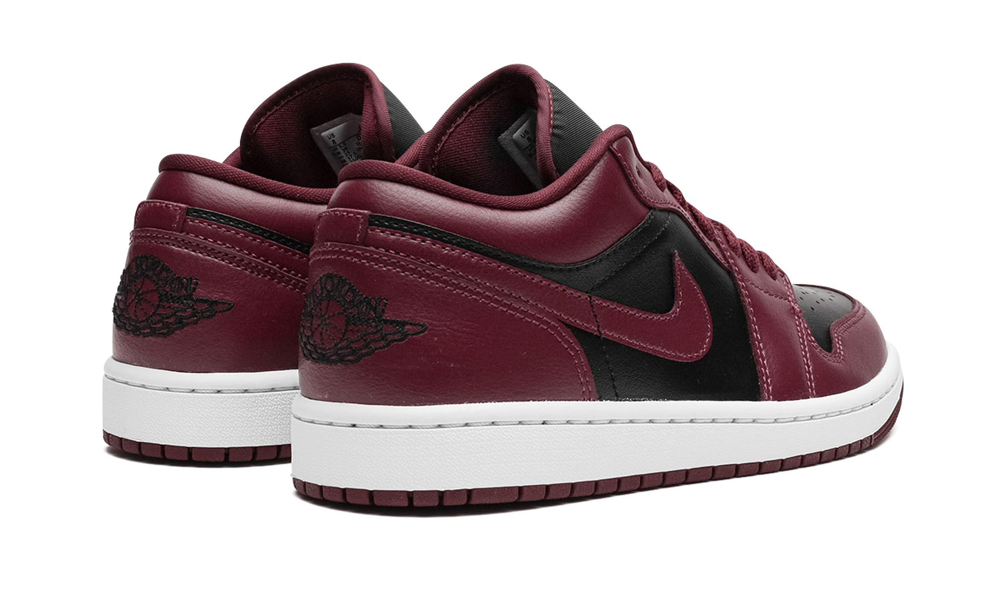 jordan 1 low black dark beetroot women s+DC0774-006+diagnol right behind view