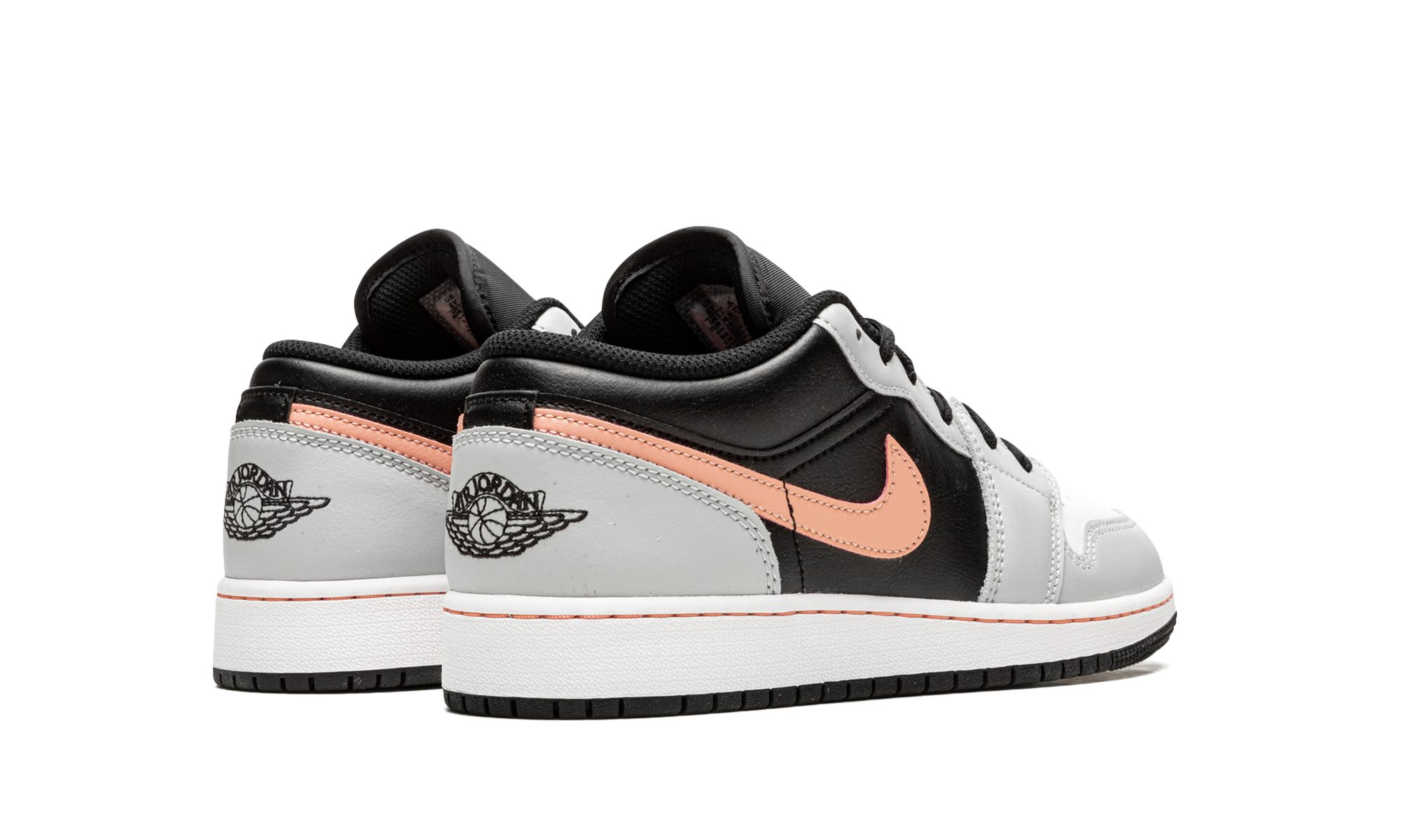 jordan 1 low black grey pink gs+553560-062+diagnol right behind view