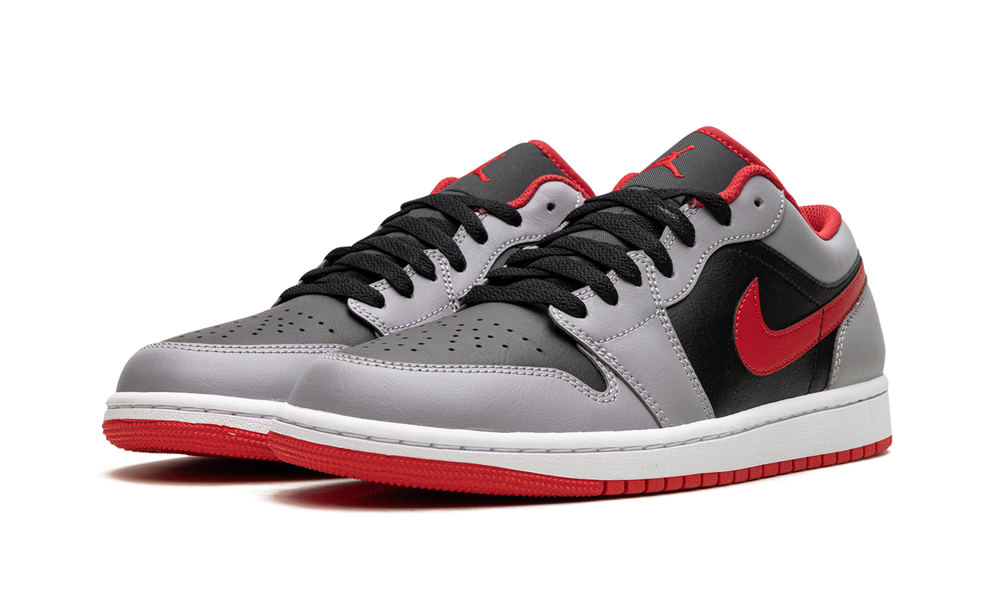 jordan 1 low black light smoke grey gym red+553558-060+diagnol left view