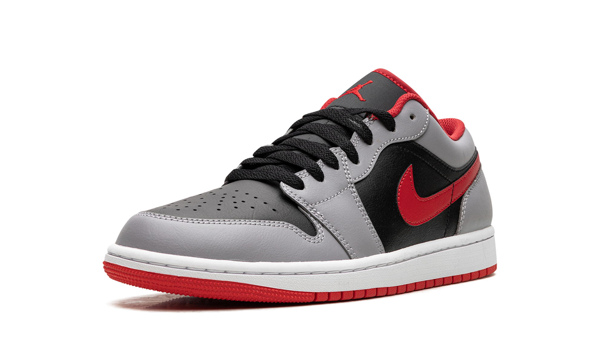 jordan 1 low black light smoke grey gym red+553558-060+left diagnol single view