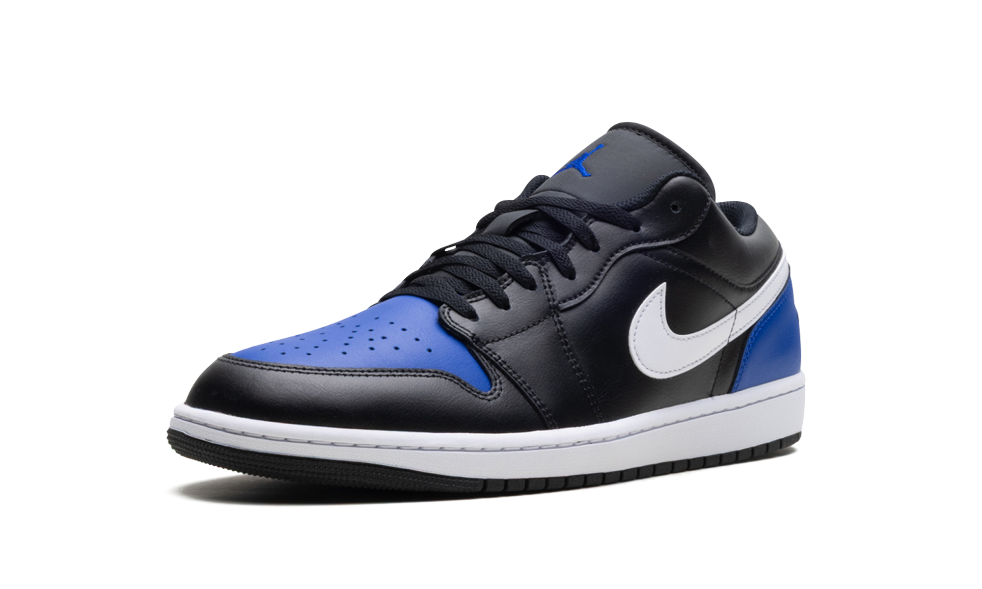 jordan 1 low black royal toe+553558-042+left diagnol single view