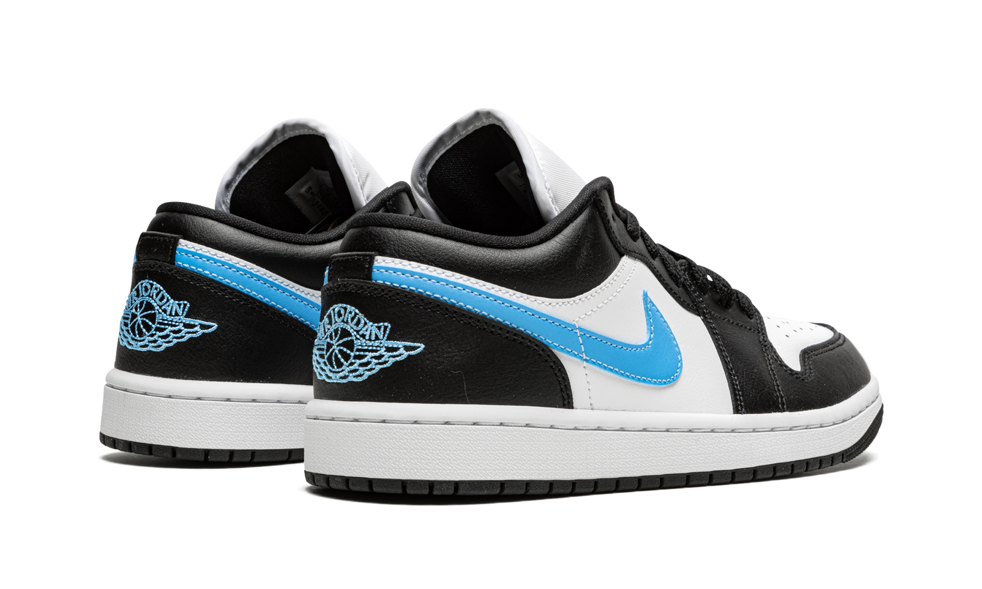 jordan 1 low black university blue white women s+DC0774-041+diagnol right behind view