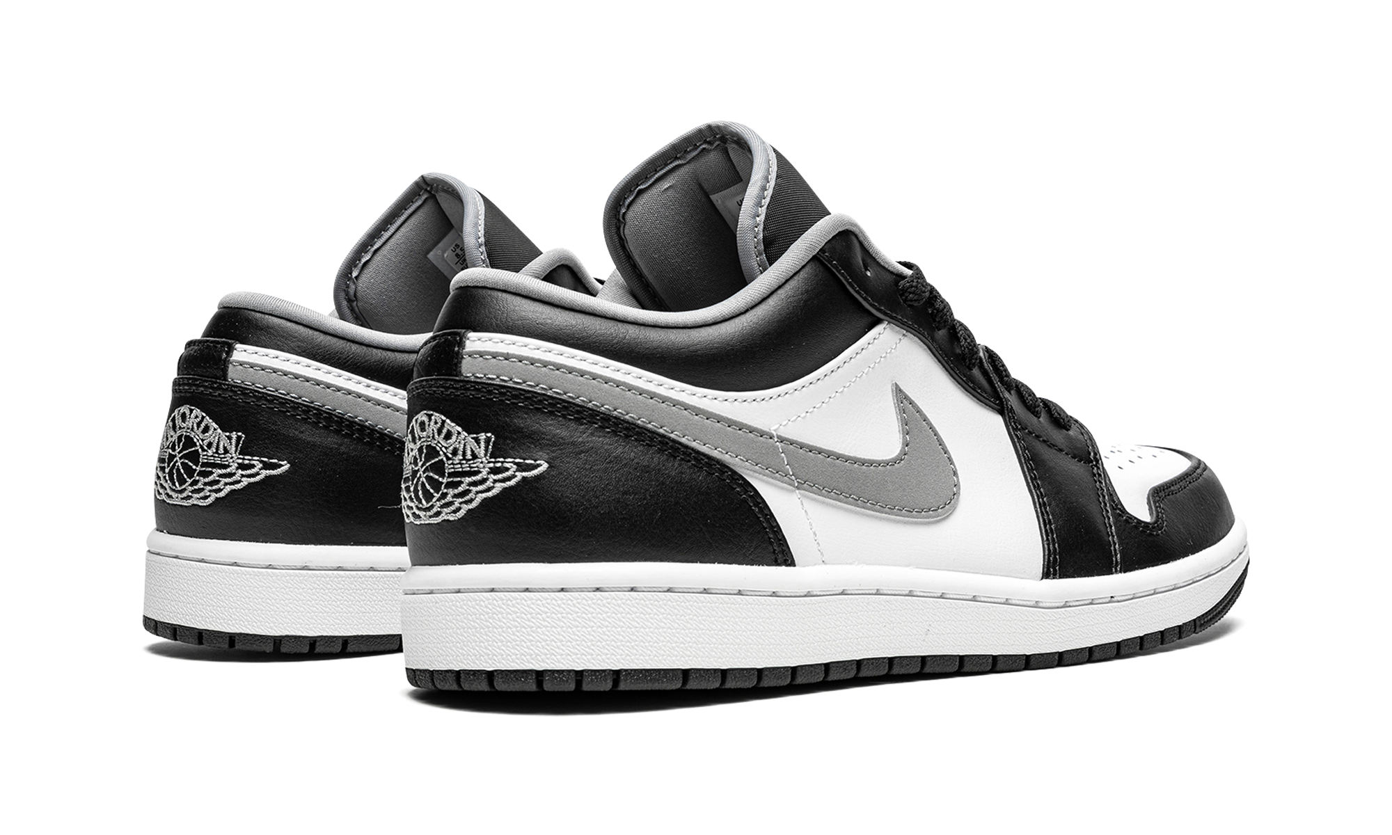 jordan 1 low black white grey+553558-040+diagnol right behind view
