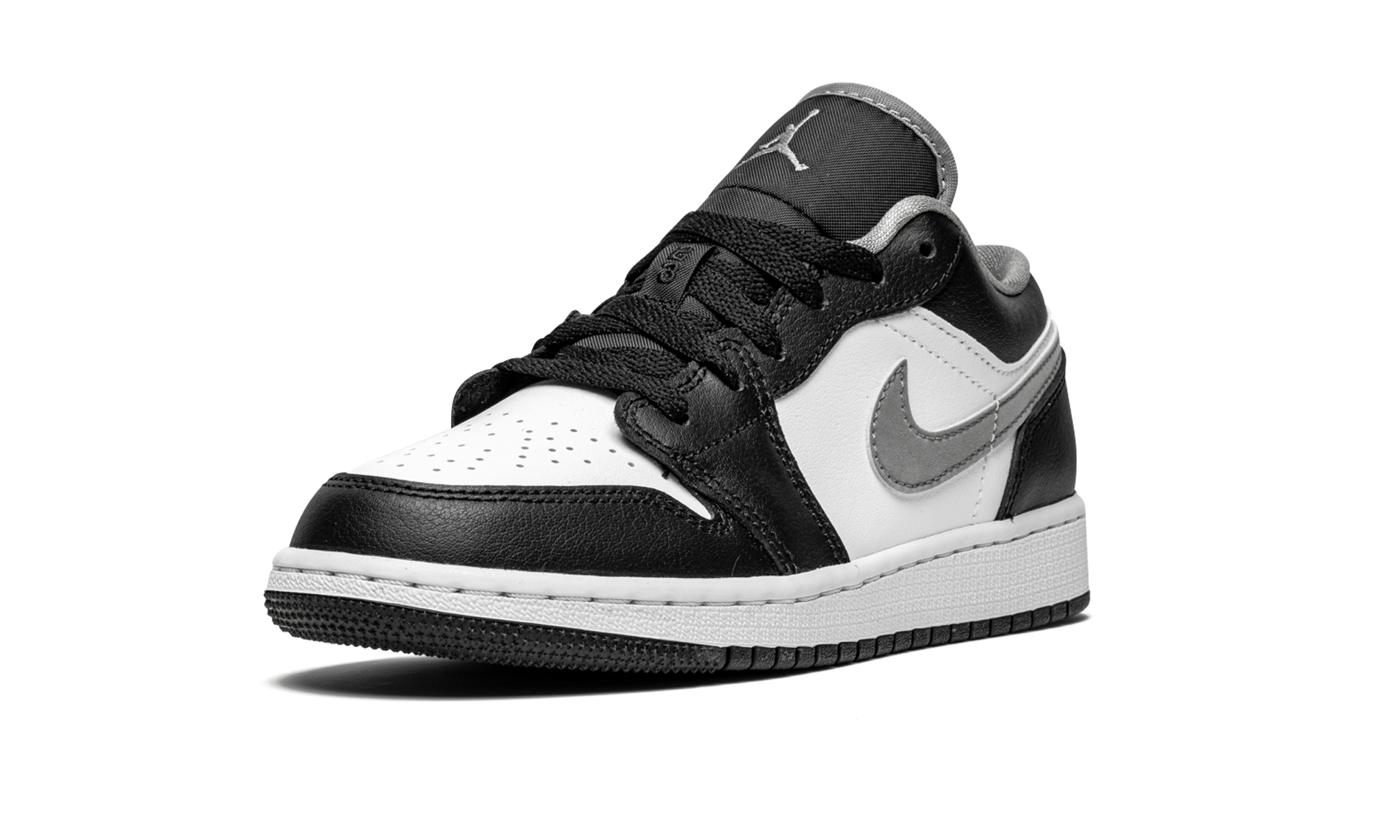 jordan 1 low black white grey gs+553560-040+left diagnol single view