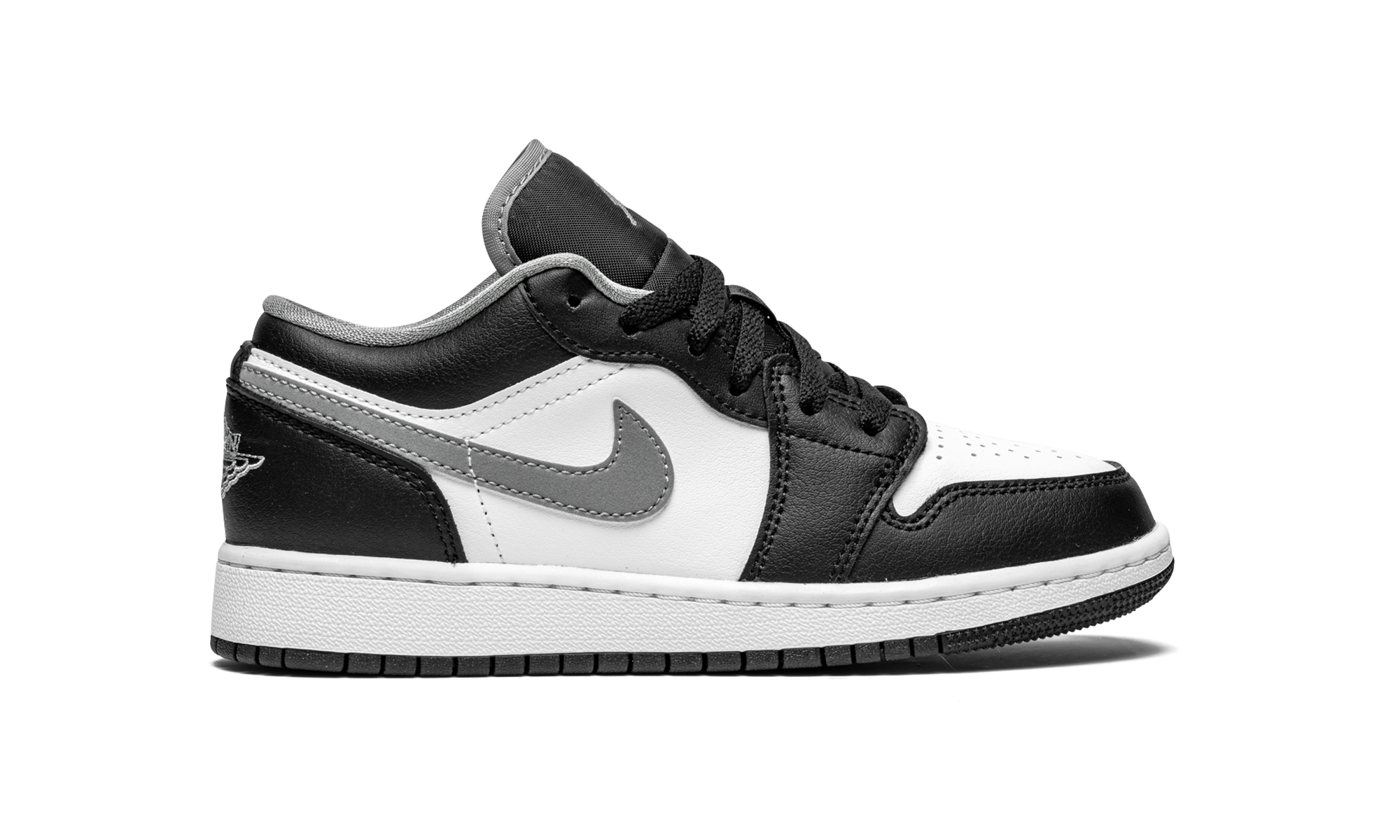 jordan 1 low black white grey gs+553560-040+diagnol right view