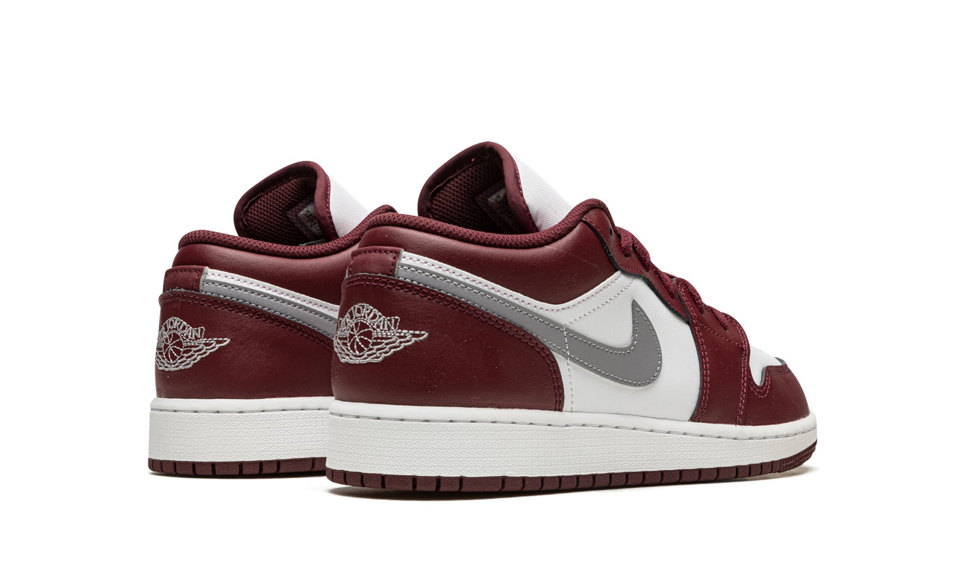 jordan 1 low bordeaux gs+553560-615+diagnol right behind view