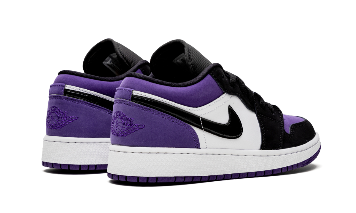 jordan 1 low court purple gs+553560-125+diagnol right behind view