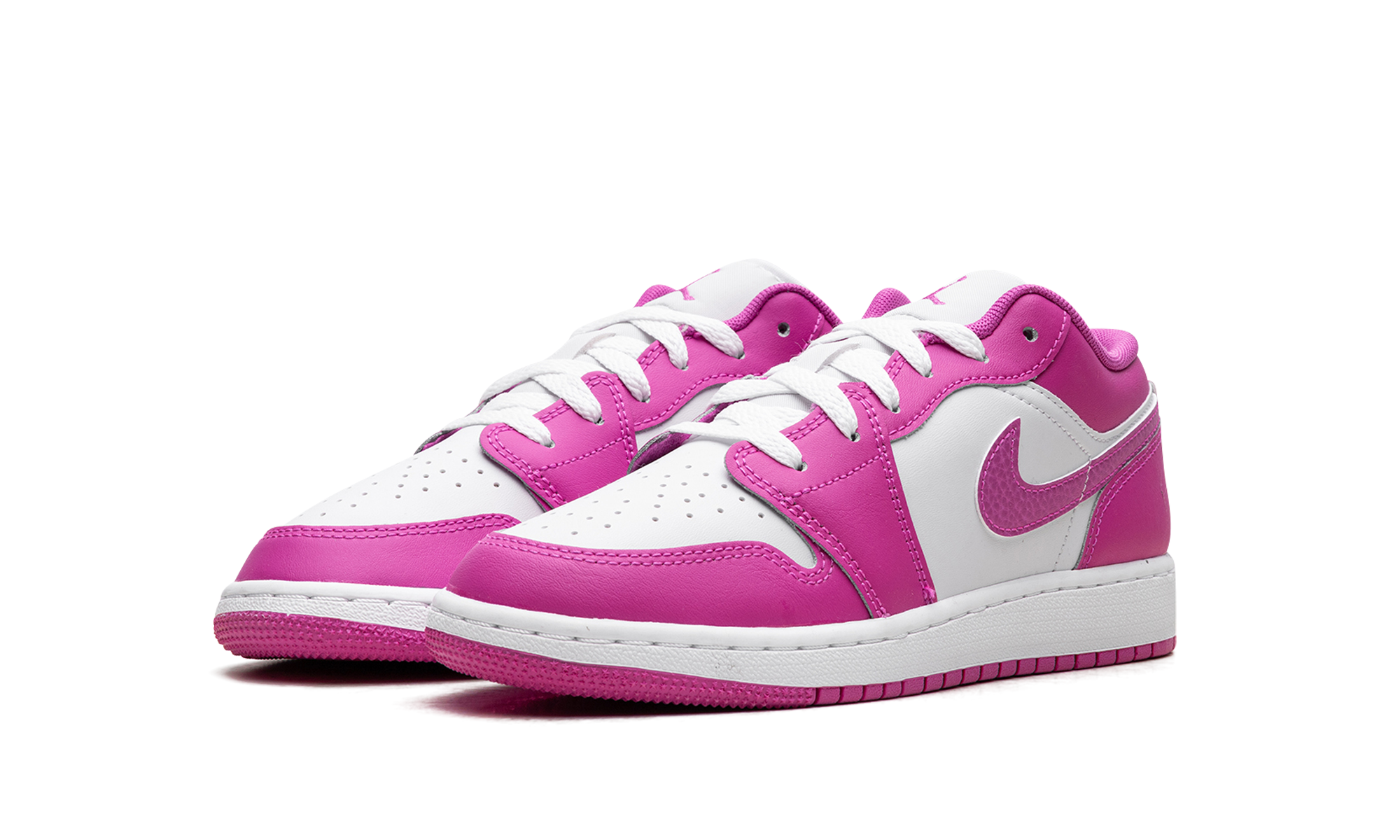 jordan 1 low fire pink gs+FV8486-600+diagnol left view