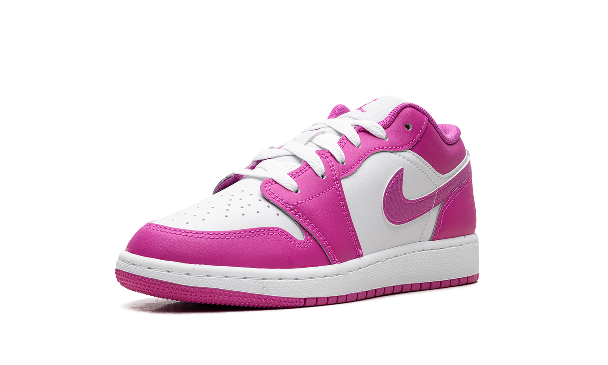 jordan 1 low fire pink gs+FV8486-600+left diagnol single view