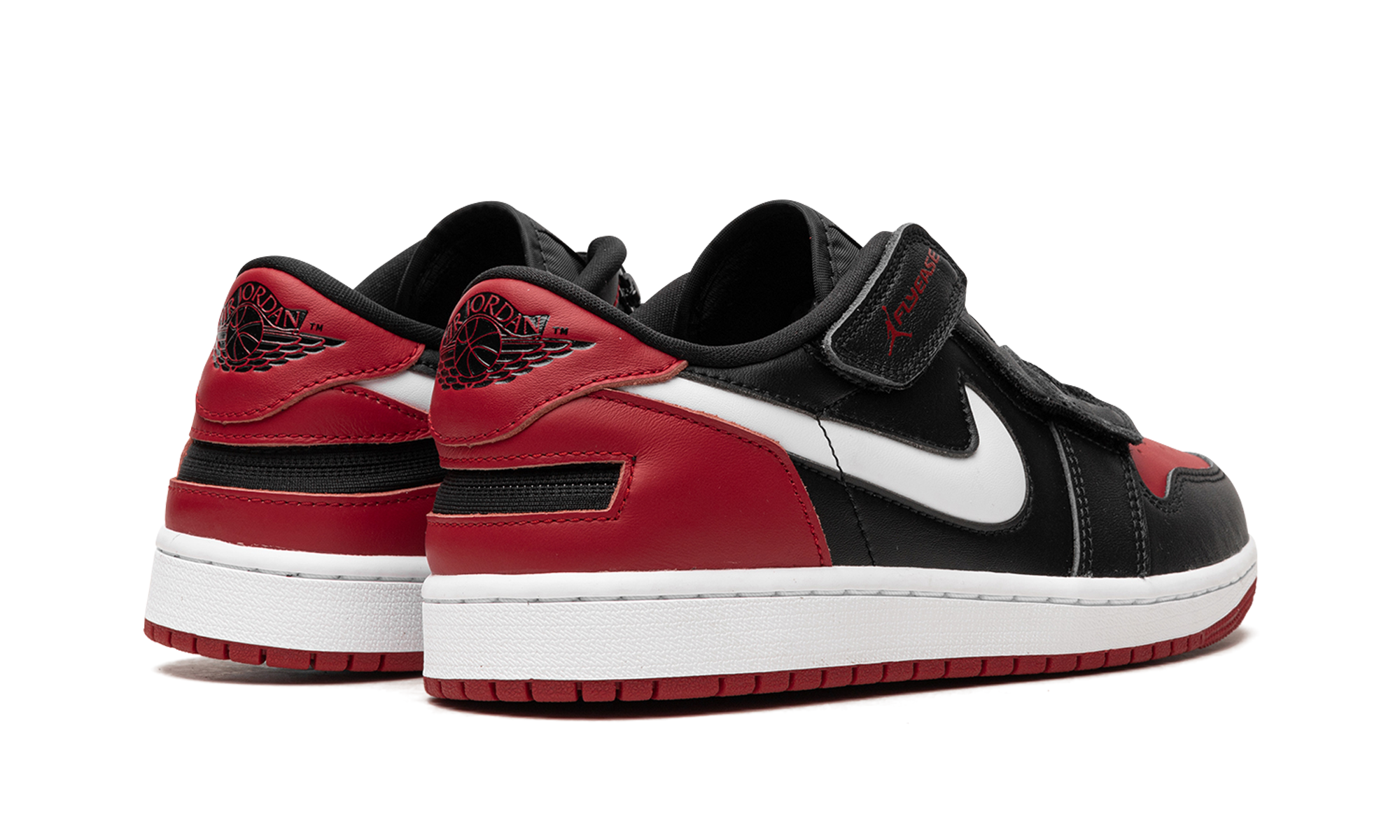 jordan 1 low flyease black white gym red+DM1206-066+diagnol right behind view