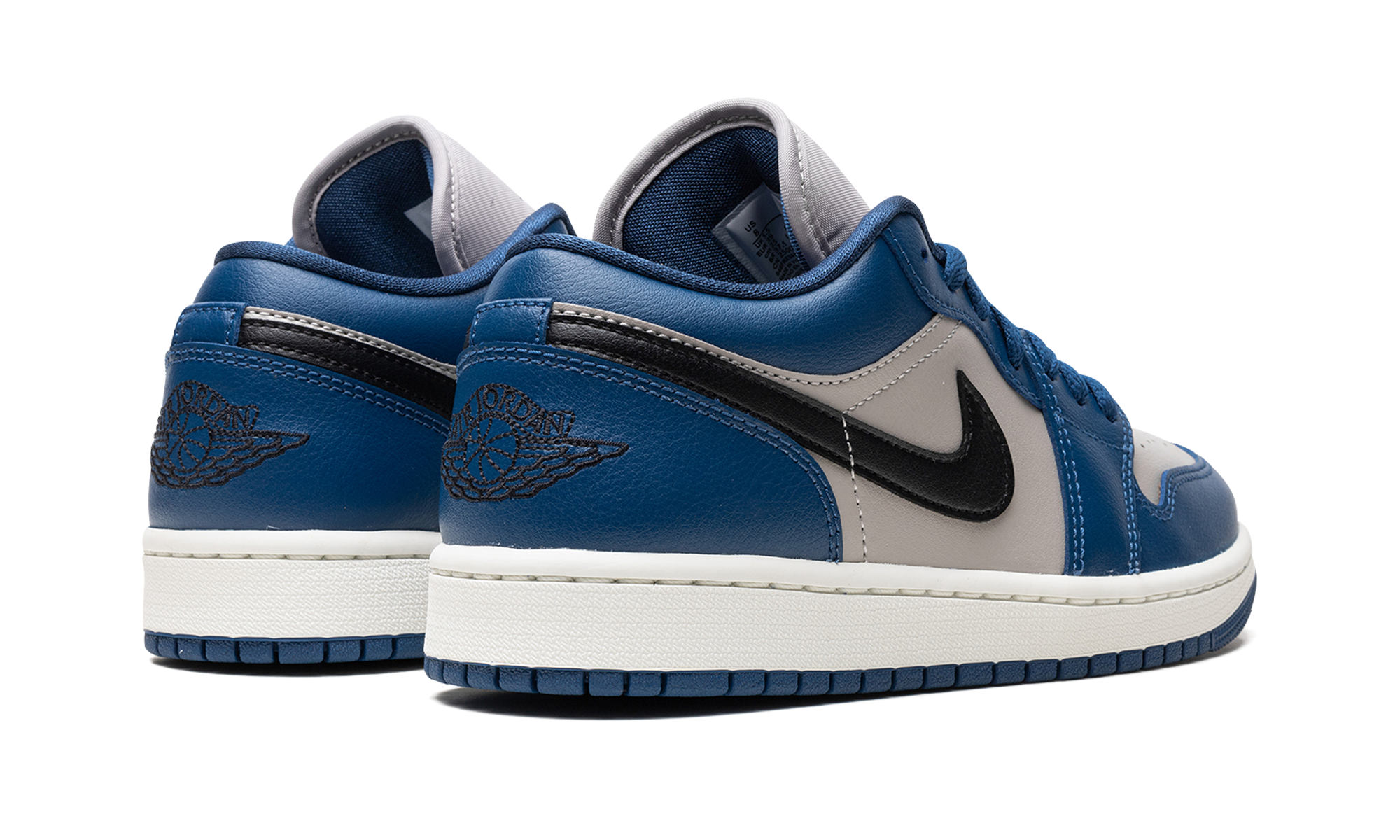 jordan 1 low french blue college grey women s+DC0774-402+diagnol right behind view