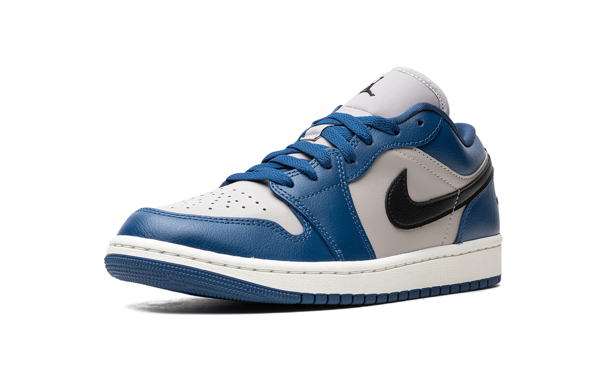 jordan 1 low french blue college grey women s+DC0774-402+left diagnol single view