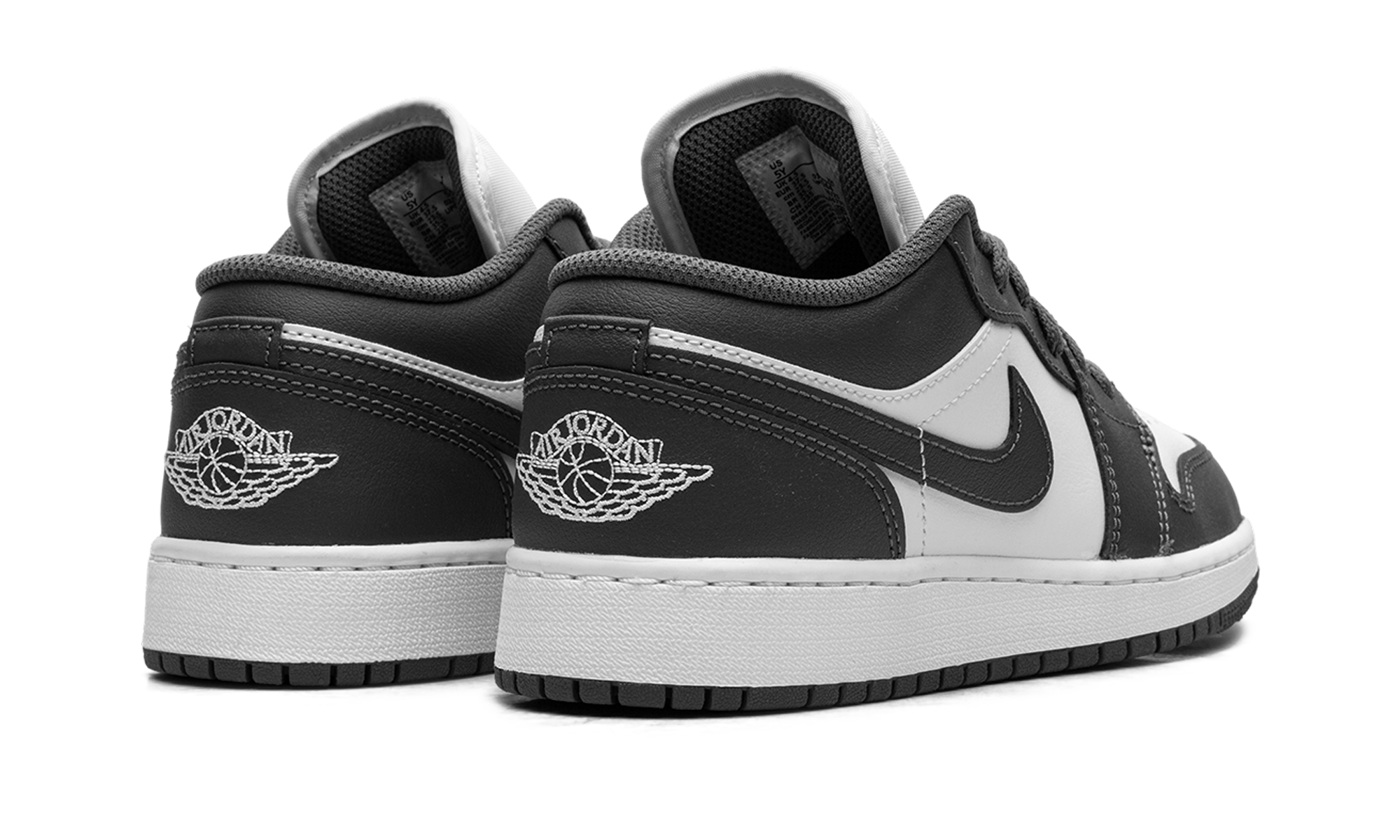 jordan 1 low grey white gs+553560-044+diagnol right behind view