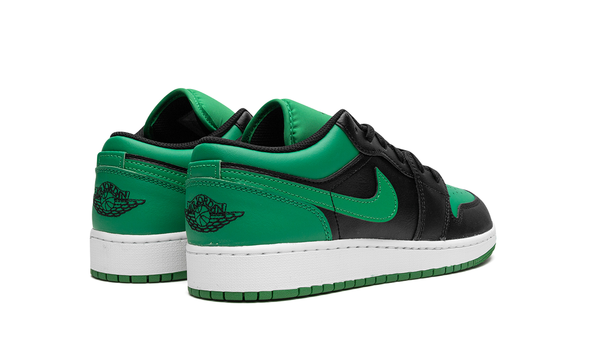 jordan 1 low lucky green gs+553560-065+diagnol right behind view