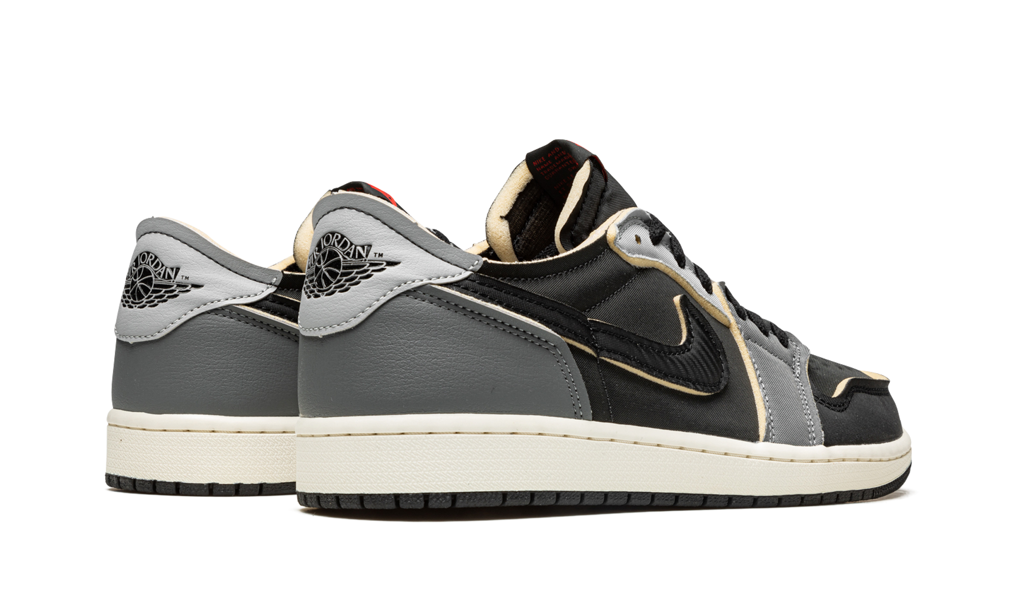 jordan 1 low og ex black smoke grey+DV0982-006+diagnol right behind view