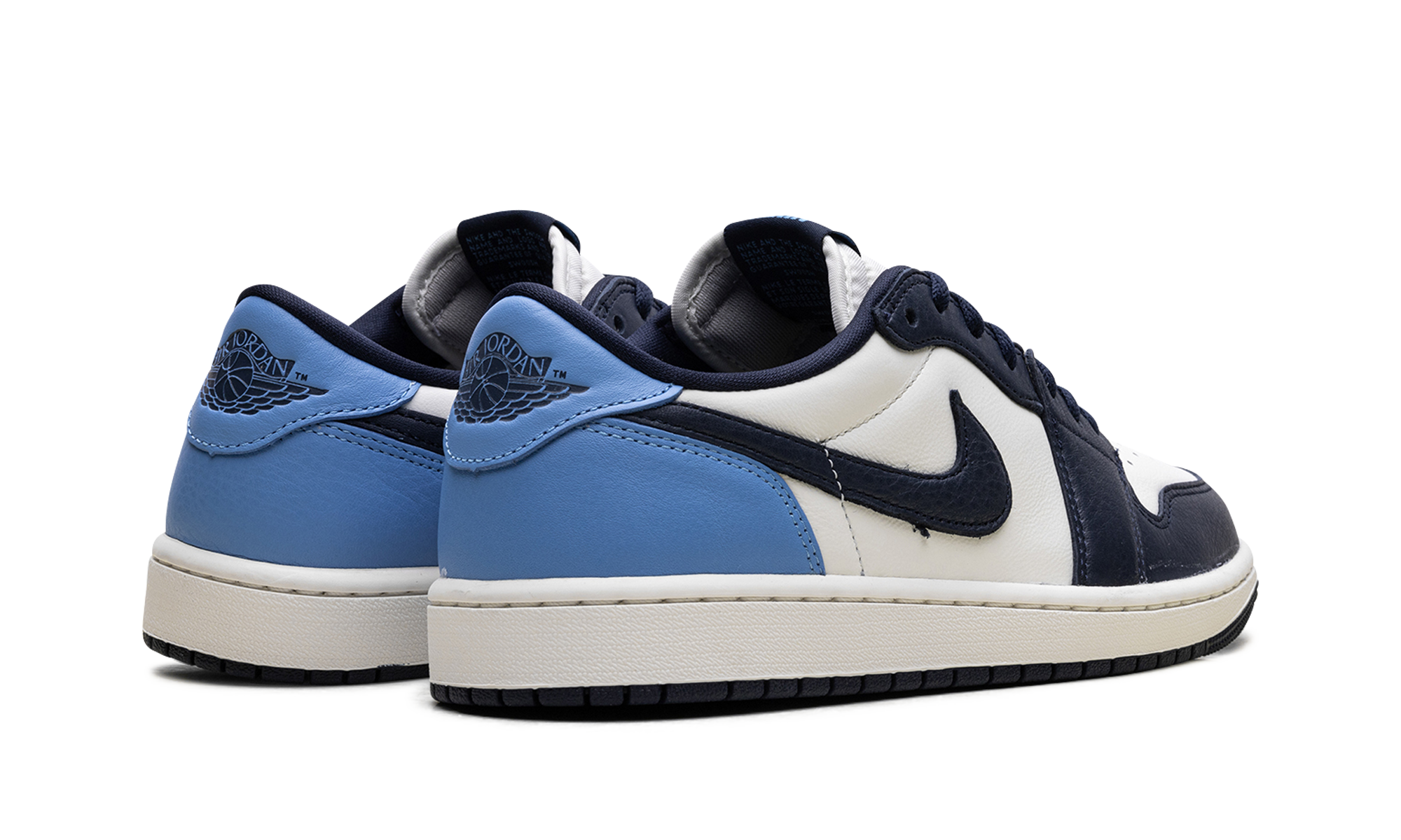 jordan 1 low og obsidian unc+CZ0790-400+diagnol right behind view