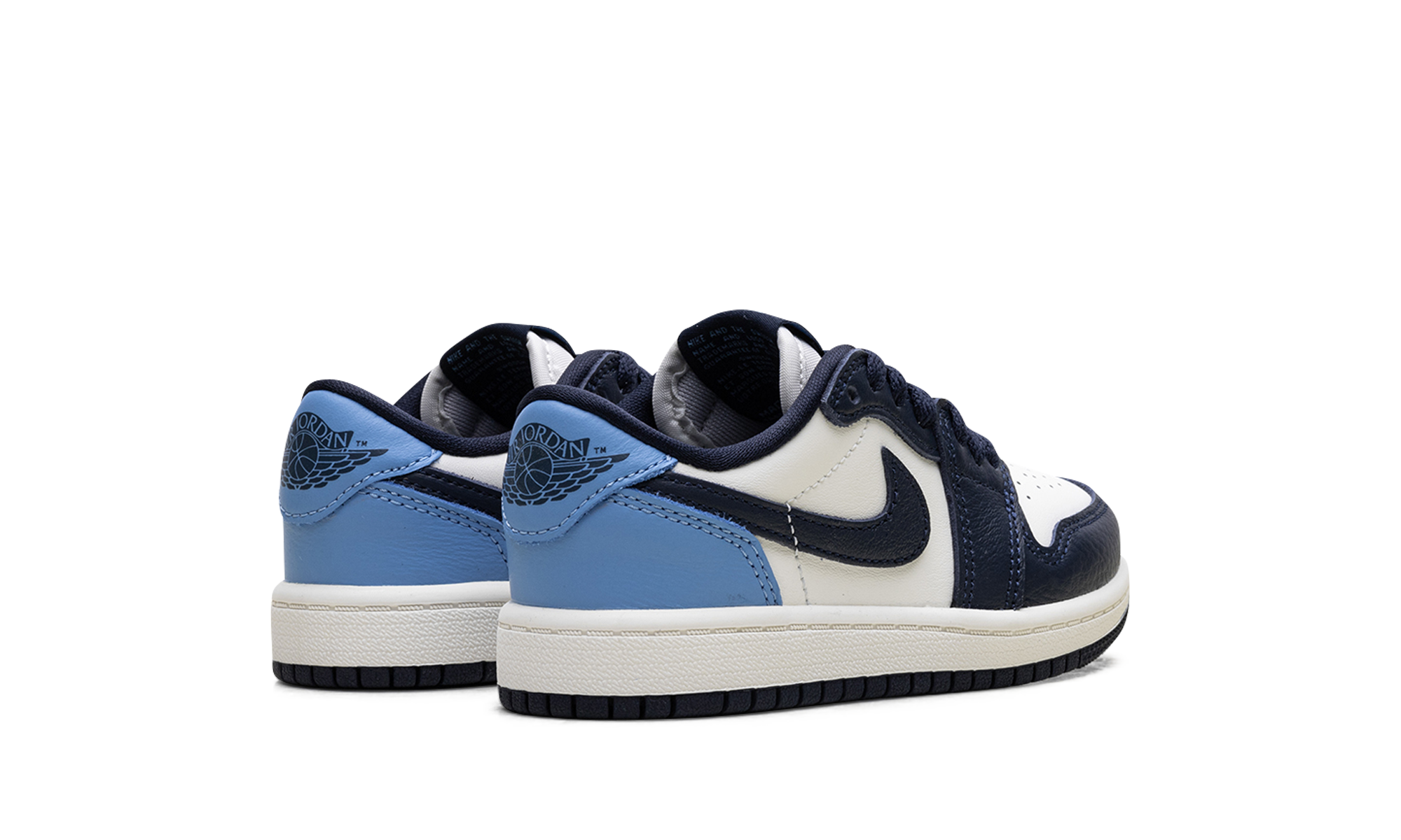 jordan 1 low og obsidian unc ps+FQ5436-400+diagnol right behind view