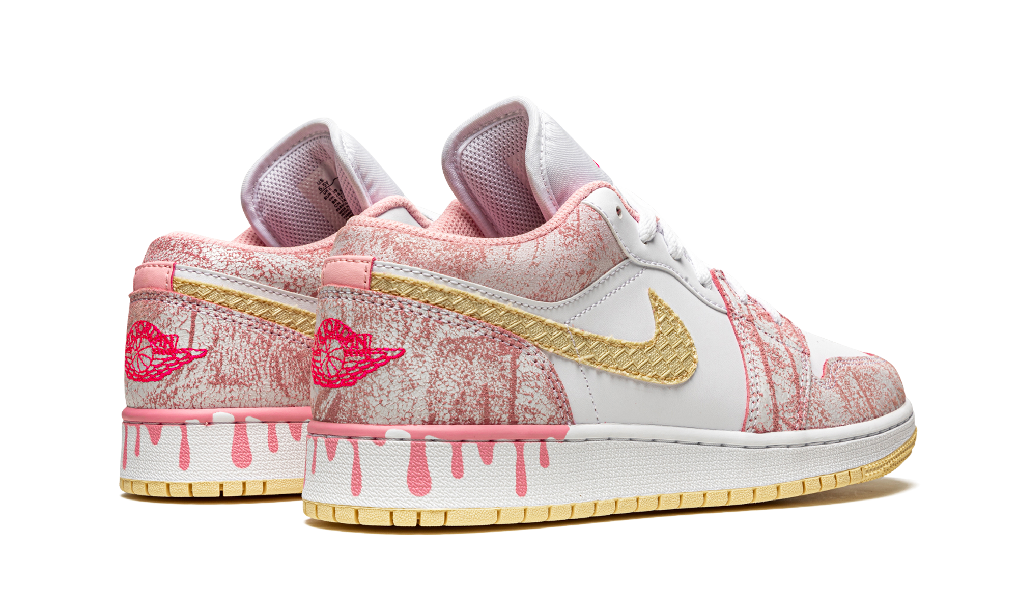 jordan 1 low paint drip gs+CW7104-601+diagnol right behind view