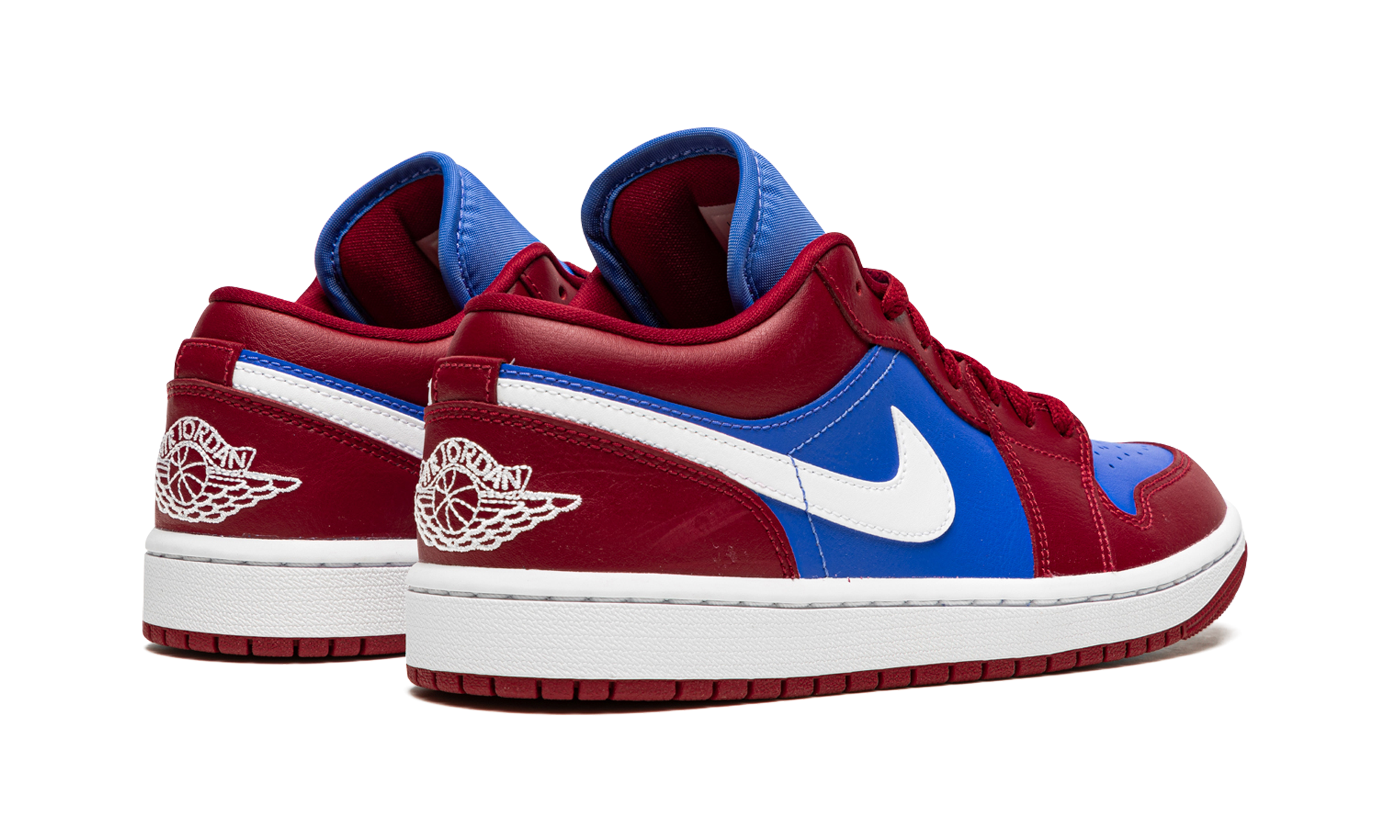 jordan 1 low pomegranate medium blue women s+DC0774-604+diagnol right behind view