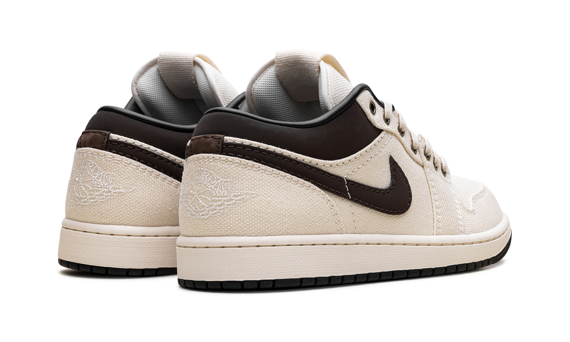 jordan 1 low premium pale ivory off noir baroque brown+IB8058-110+diagnol right behind view