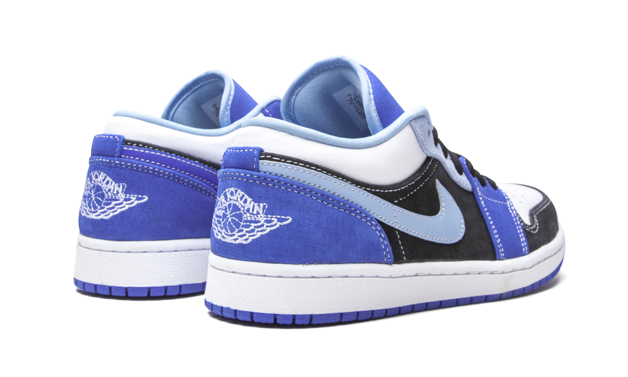 jordan 1 low racer blue white+DH0206-400+diagnol right behind view