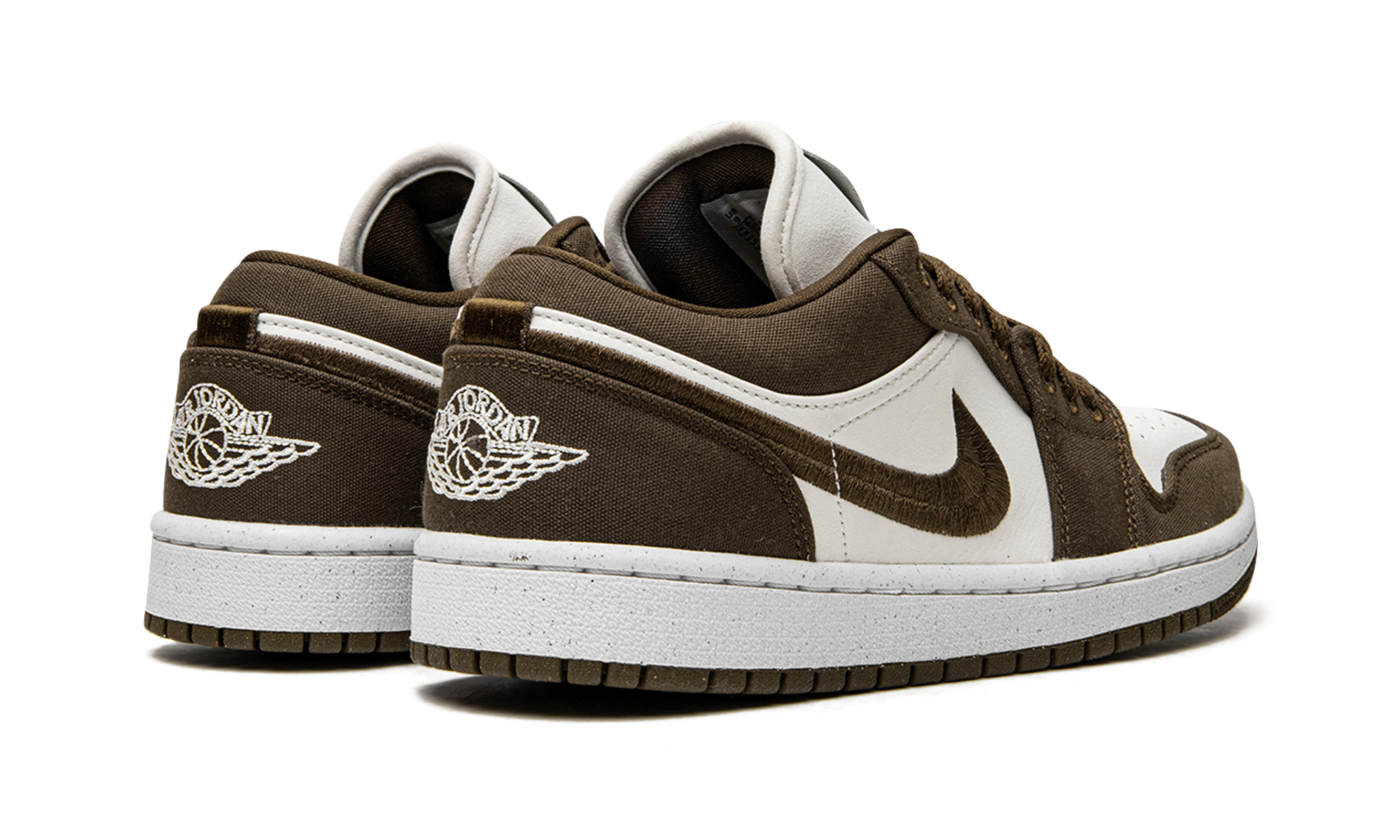 jordan 1 low se light olive women s+DV0426-301+diagnol right behind view
