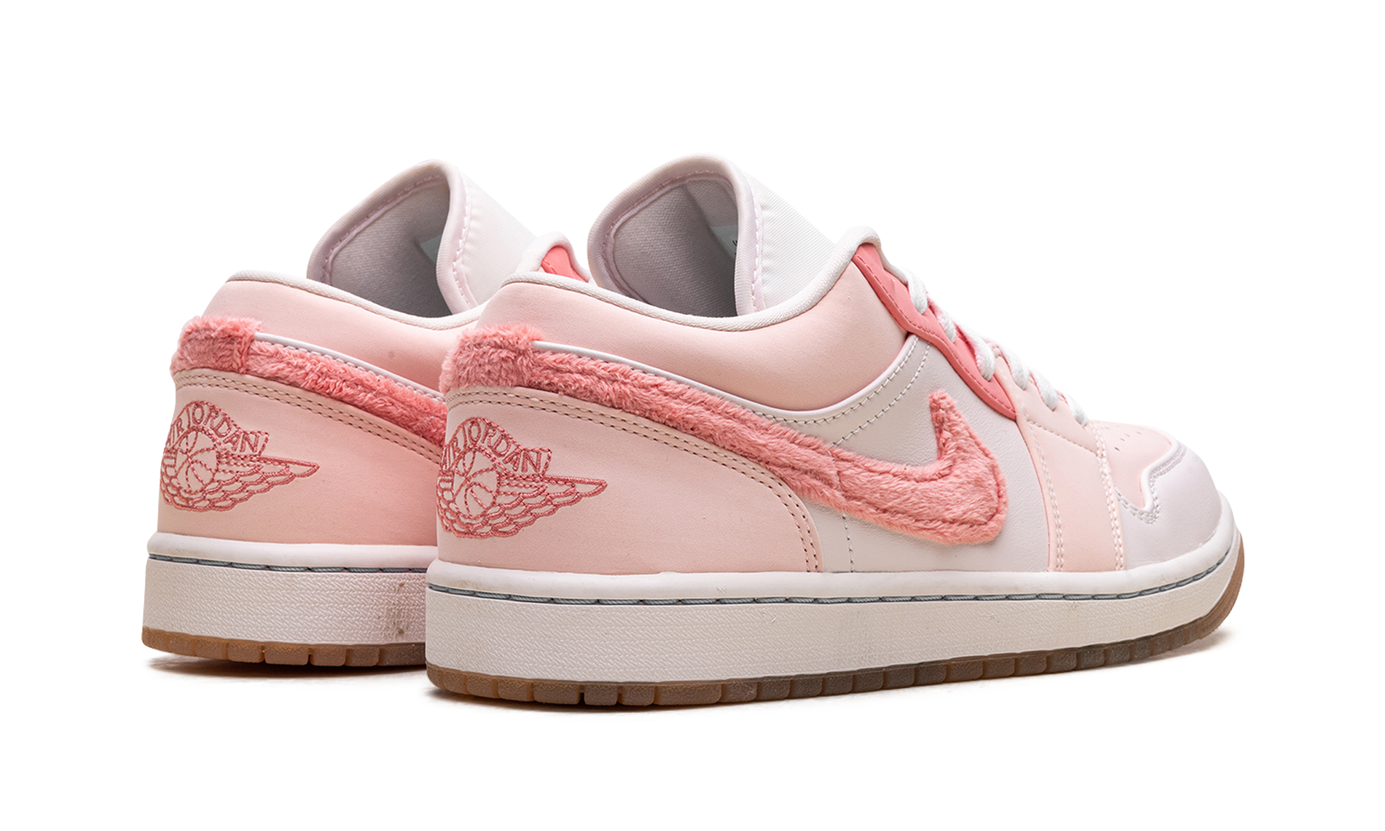 jordan 1 low se mighty swooshers pink women s+DM5443-666+diagnol right behind view