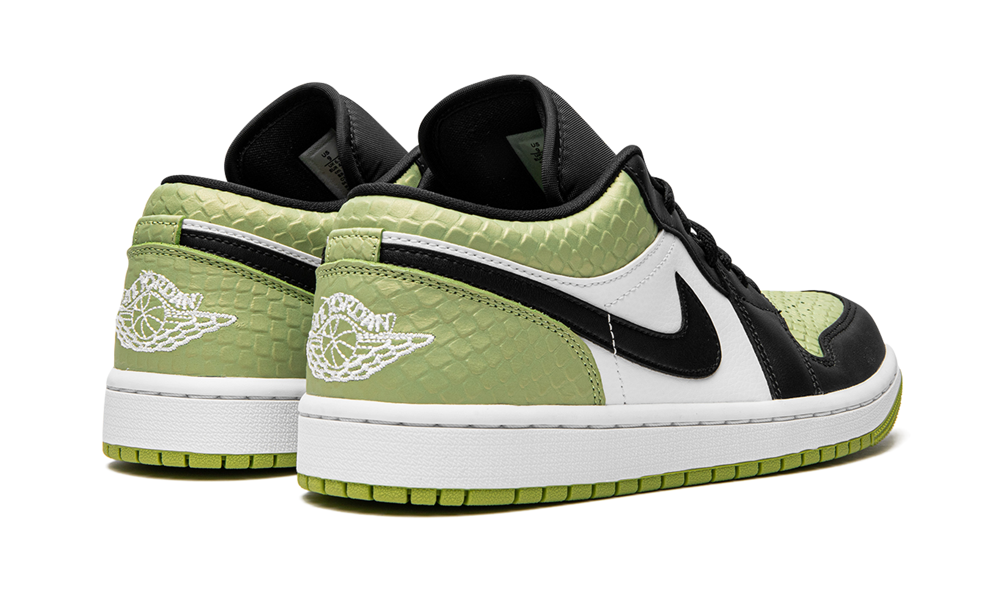 jordan 1 low snakeskin vivid green women s+DX4446-301+diagnol right behind view