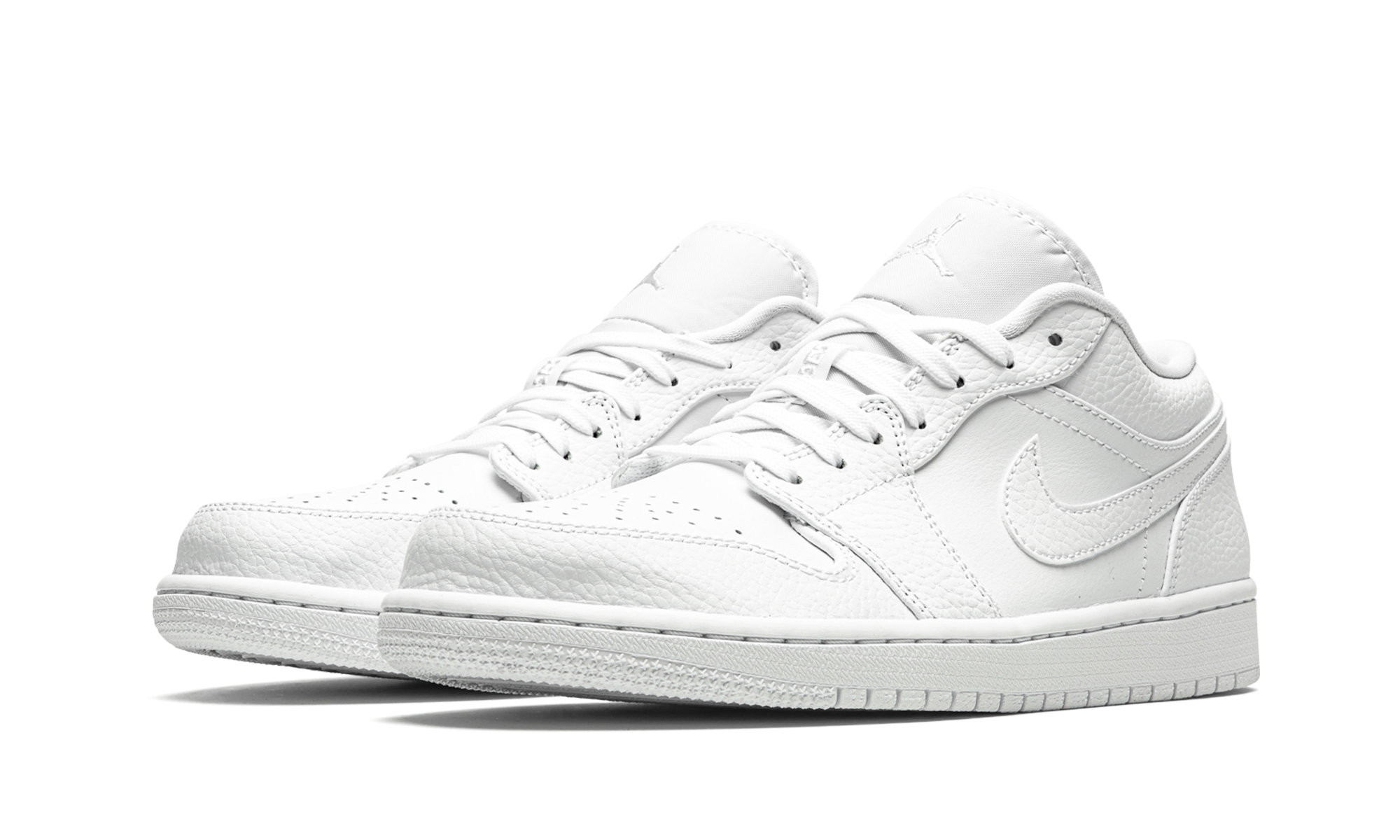 jordan 1 low triple white tumbled leather+553558-130+diagnol left view