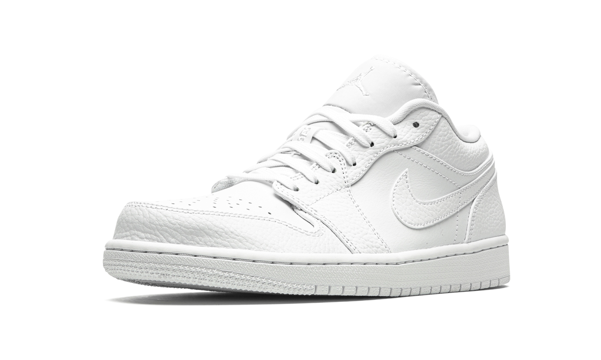 jordan 1 low triple white tumbled leather+553558-130+left diagnol single view
