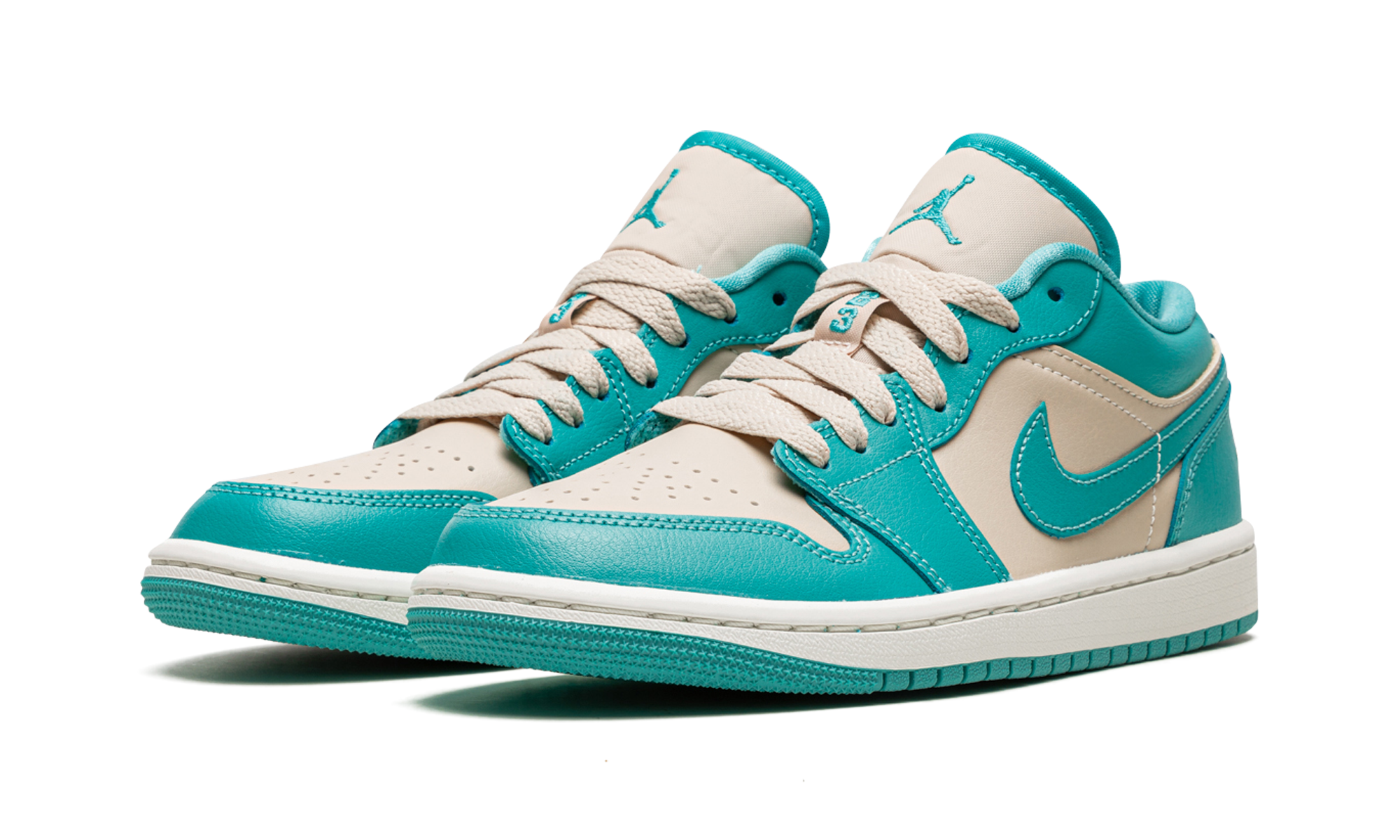jordan 1 low tropical teal women s+DC0774-131+diagnol left view