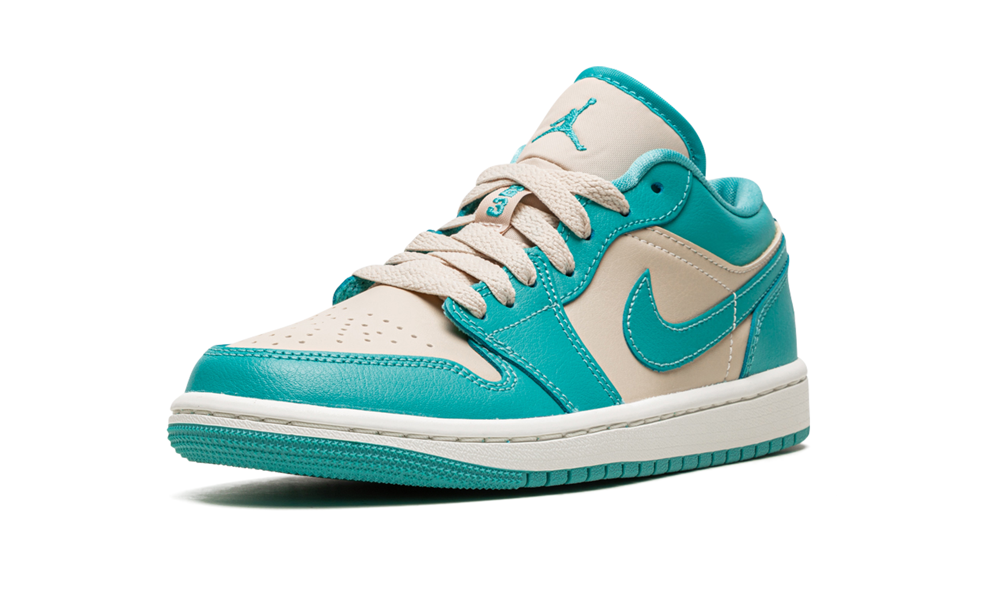 jordan 1 low tropical teal women s+DC0774-131+left diagnol single view