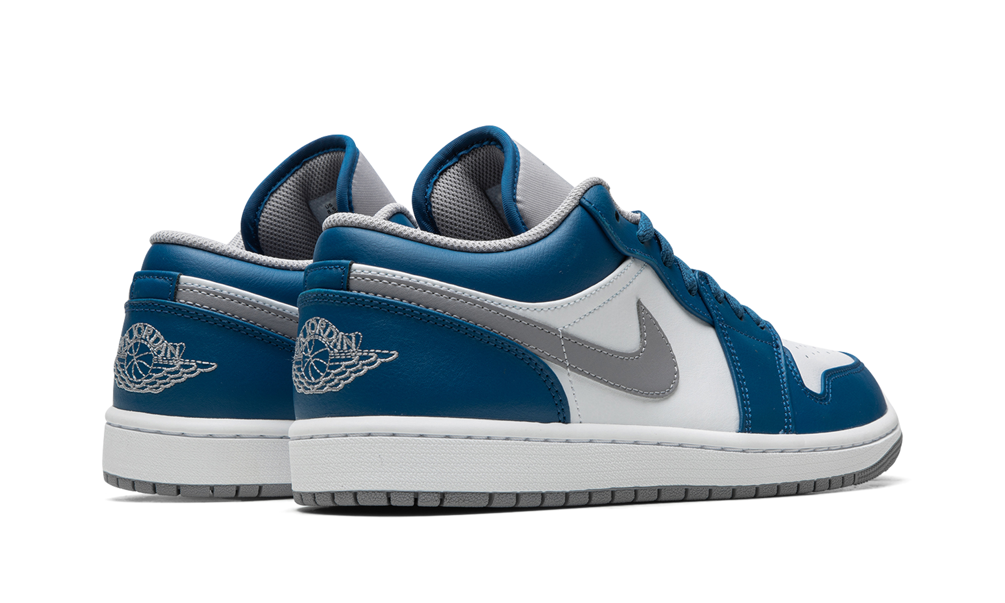 jordan 1 low true blue+553558-412+diagnol right behind view