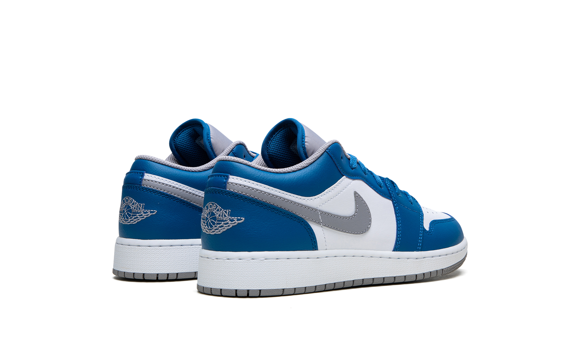 jordan 1 low true blue gs+553560-412+diagnol right behind view