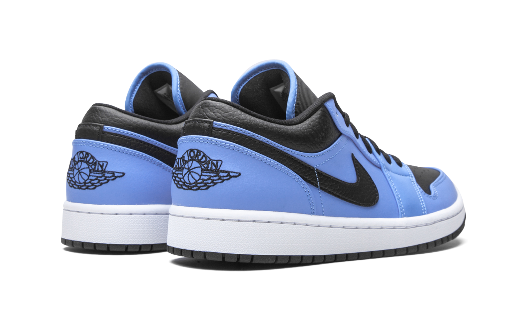 jordan 1 low university blue black+553558-403+diagnol right behind view