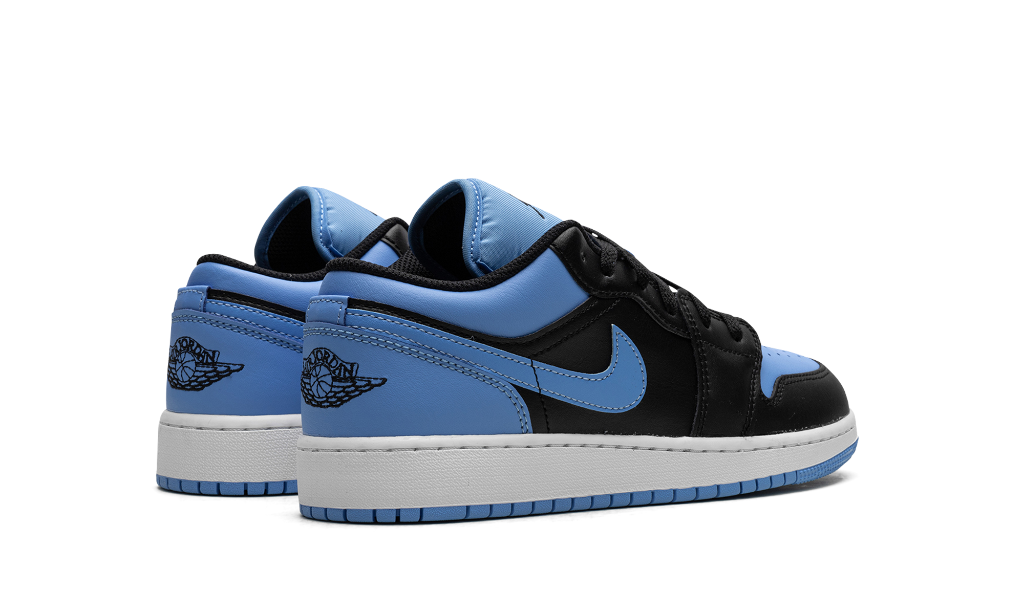 jordan 1 low university blue gs+553560-041+diagnol right behind view