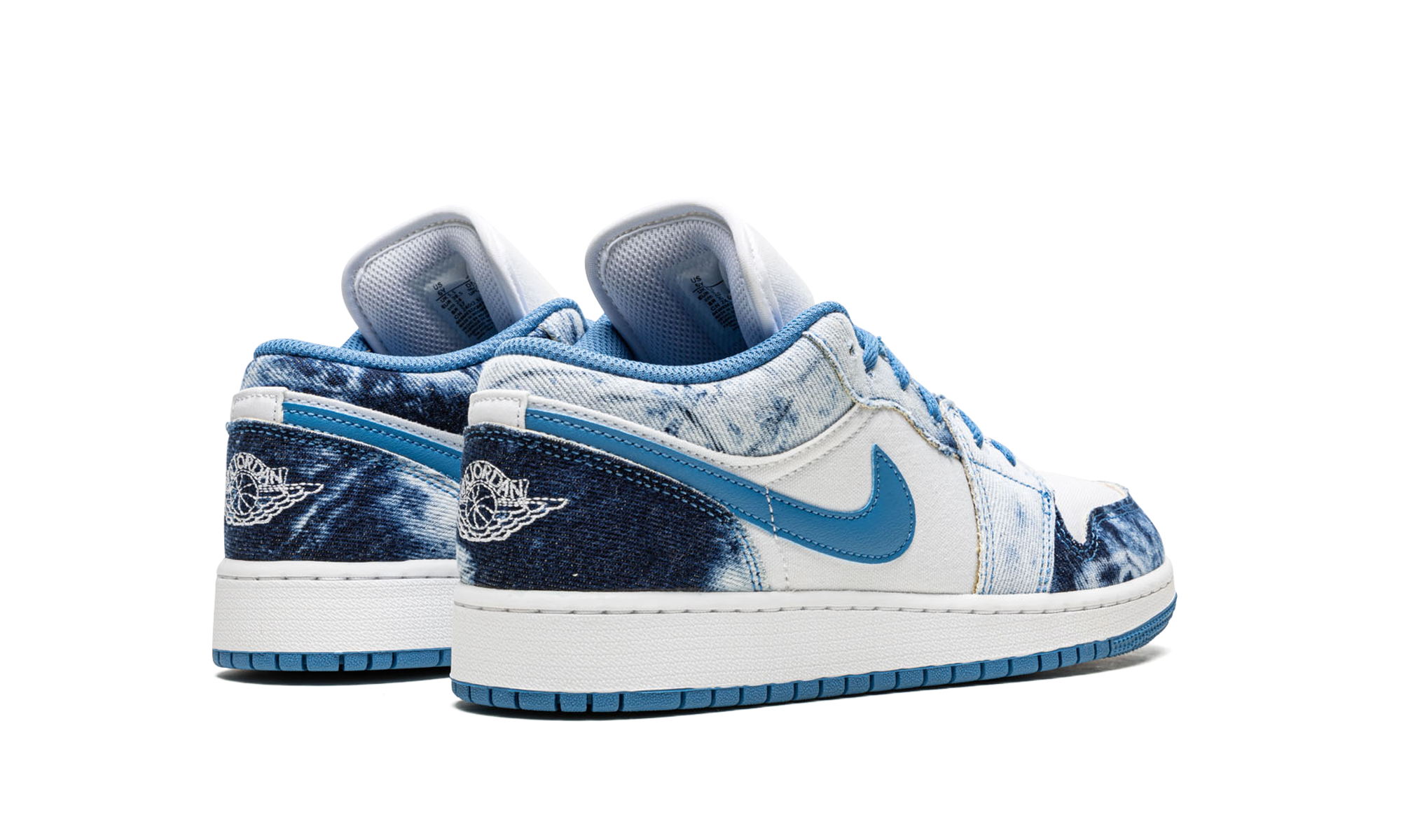 jordan 1 low washed denim gs+DM8947-100+diagnol right behind view
