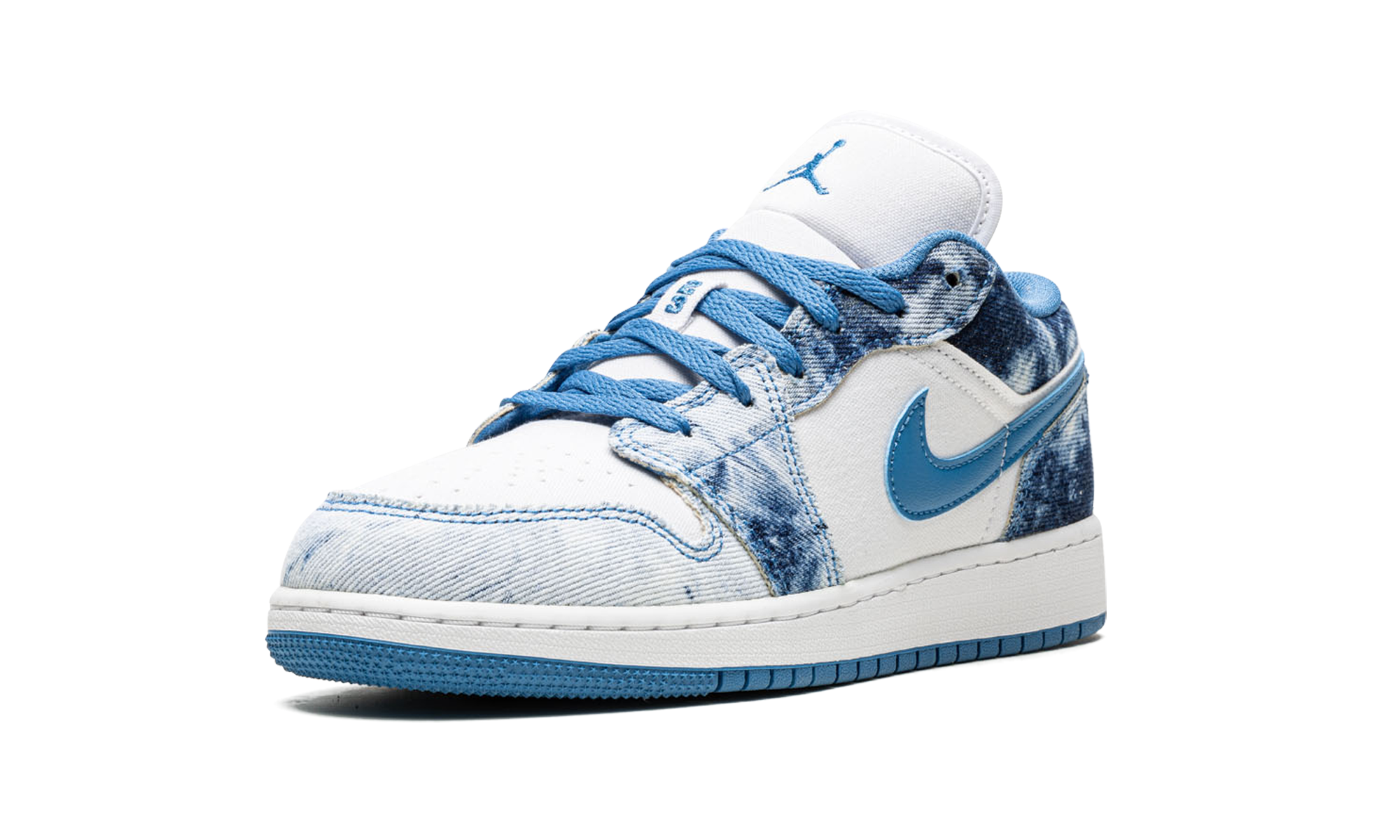 jordan 1 low washed denim gs+DM8947-100+left diagnol single view
