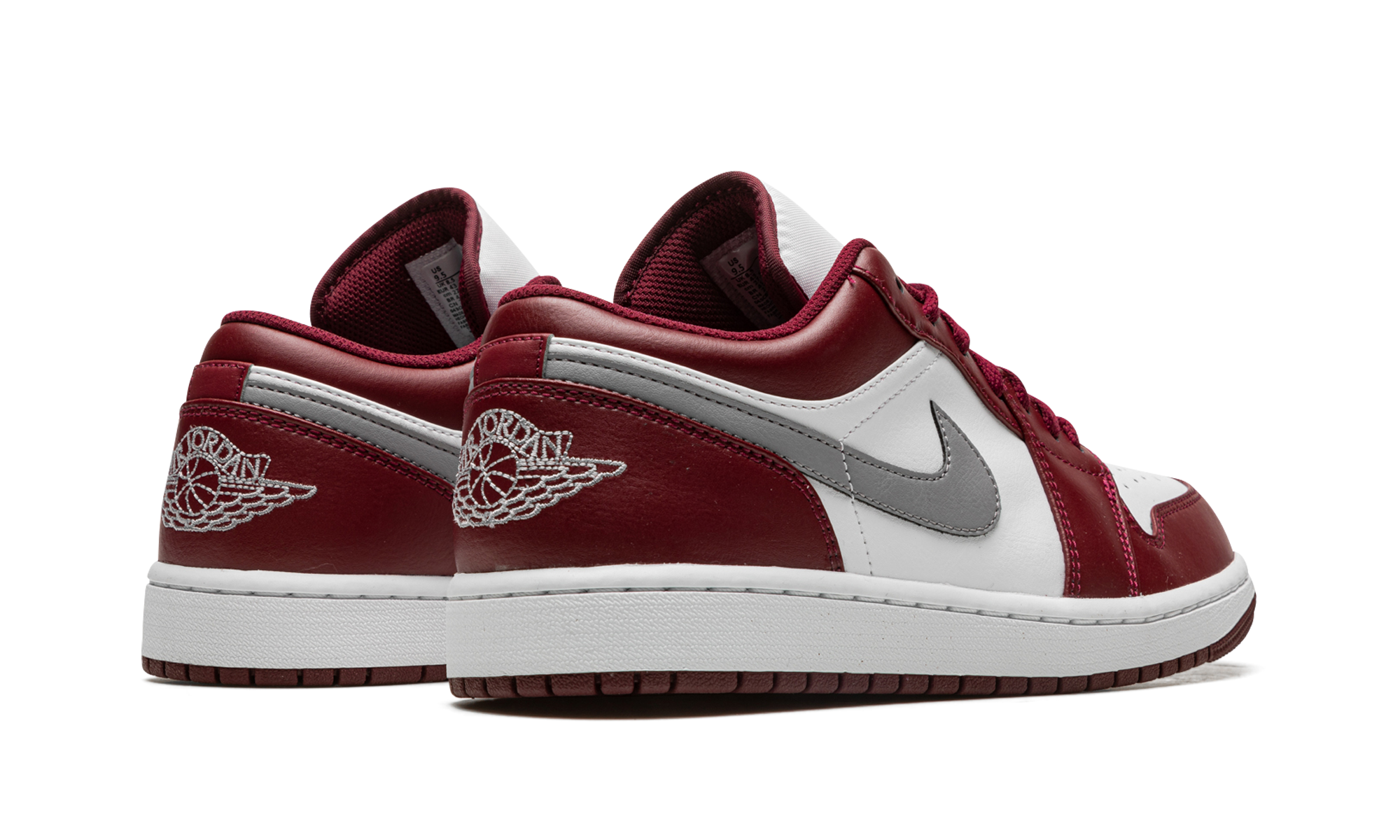 jordan 1 low white bordeaux+553558-615+diagnol right behind view