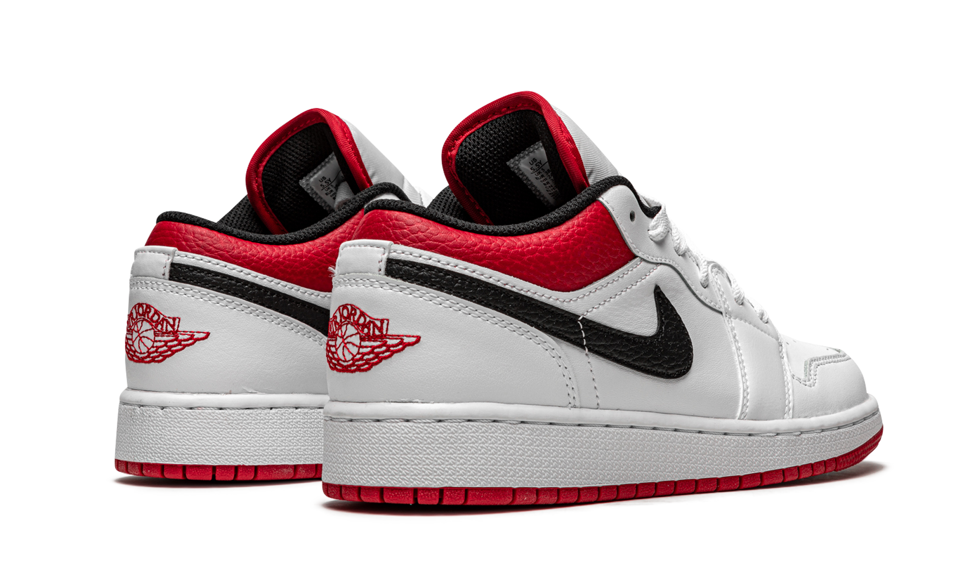 jordan 1 low white gym red gs+553560-118+diagnol right behind view