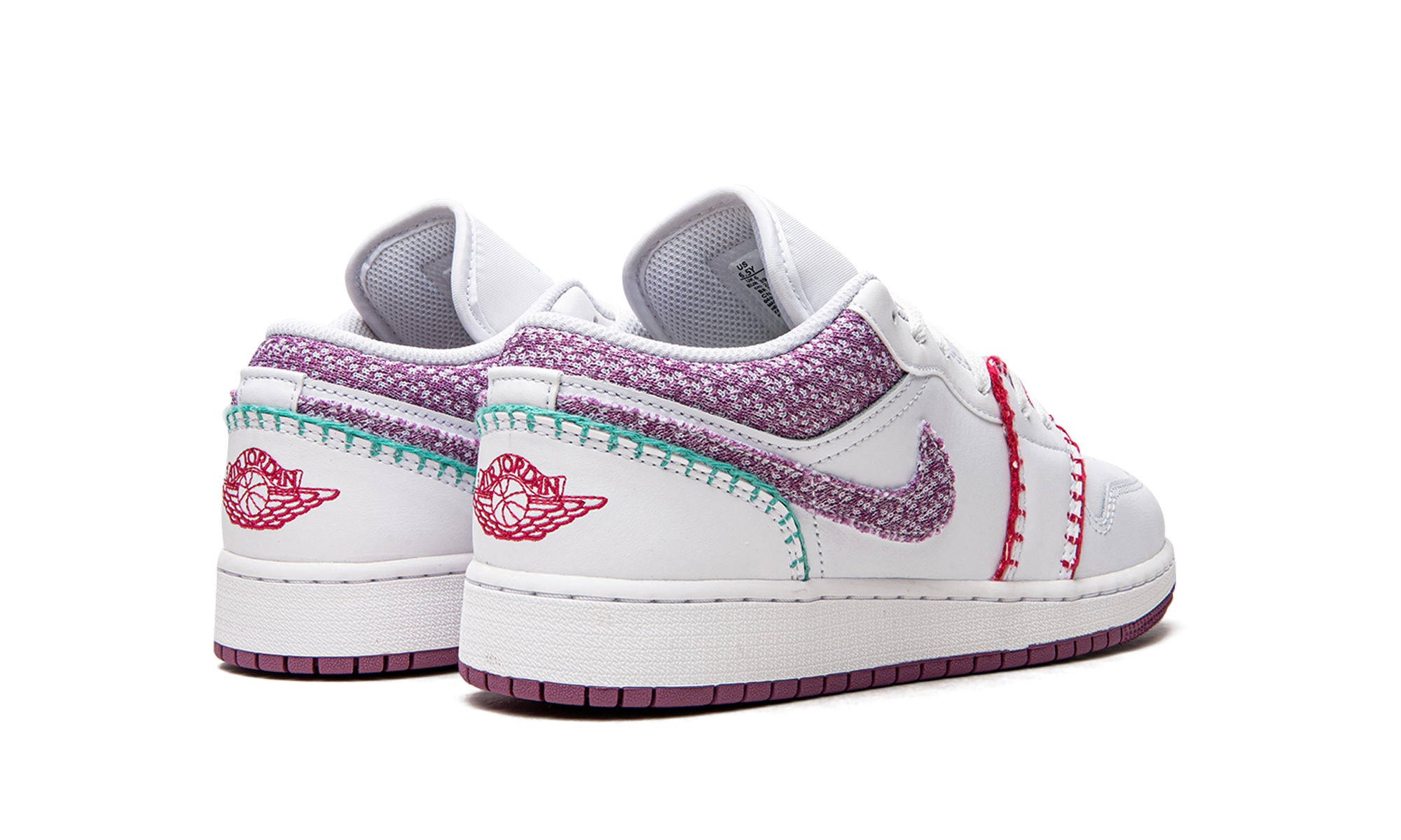 jordan 1 low white light bordeaux gs+DM9037-100+diagnol right behind view