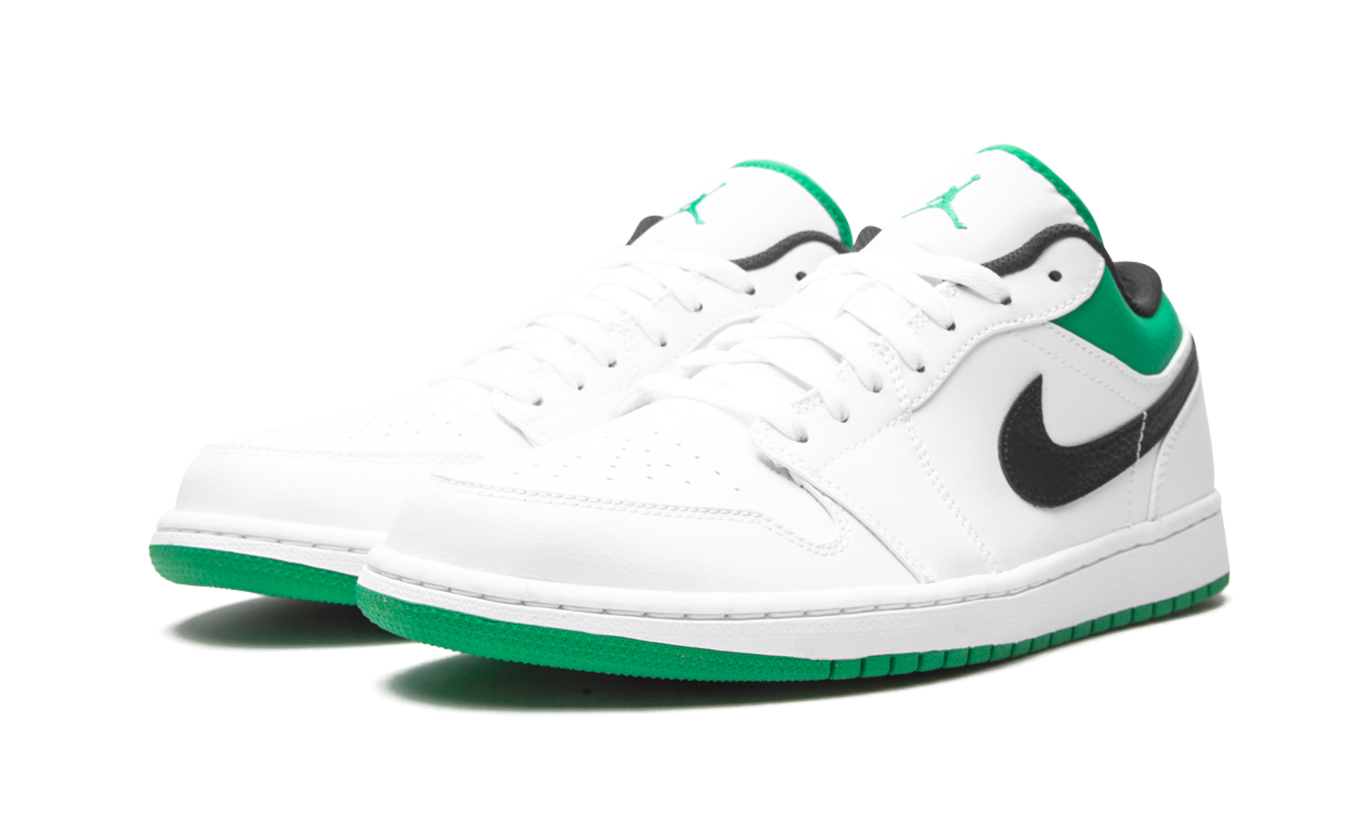 jordan 1 low white lucky green black+553558-129+diagnol left view