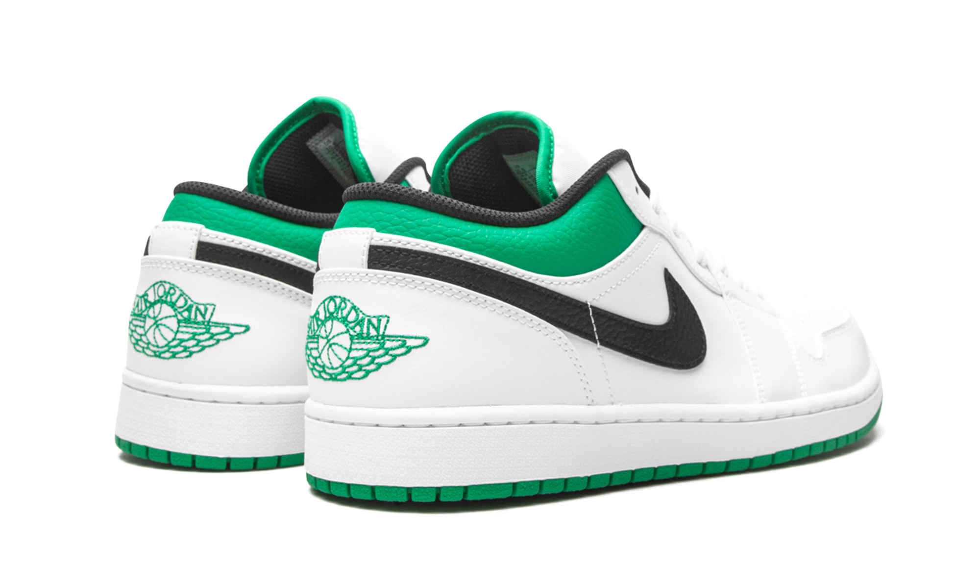 jordan 1 low white lucky green black+553558-129+diagnol right behind view