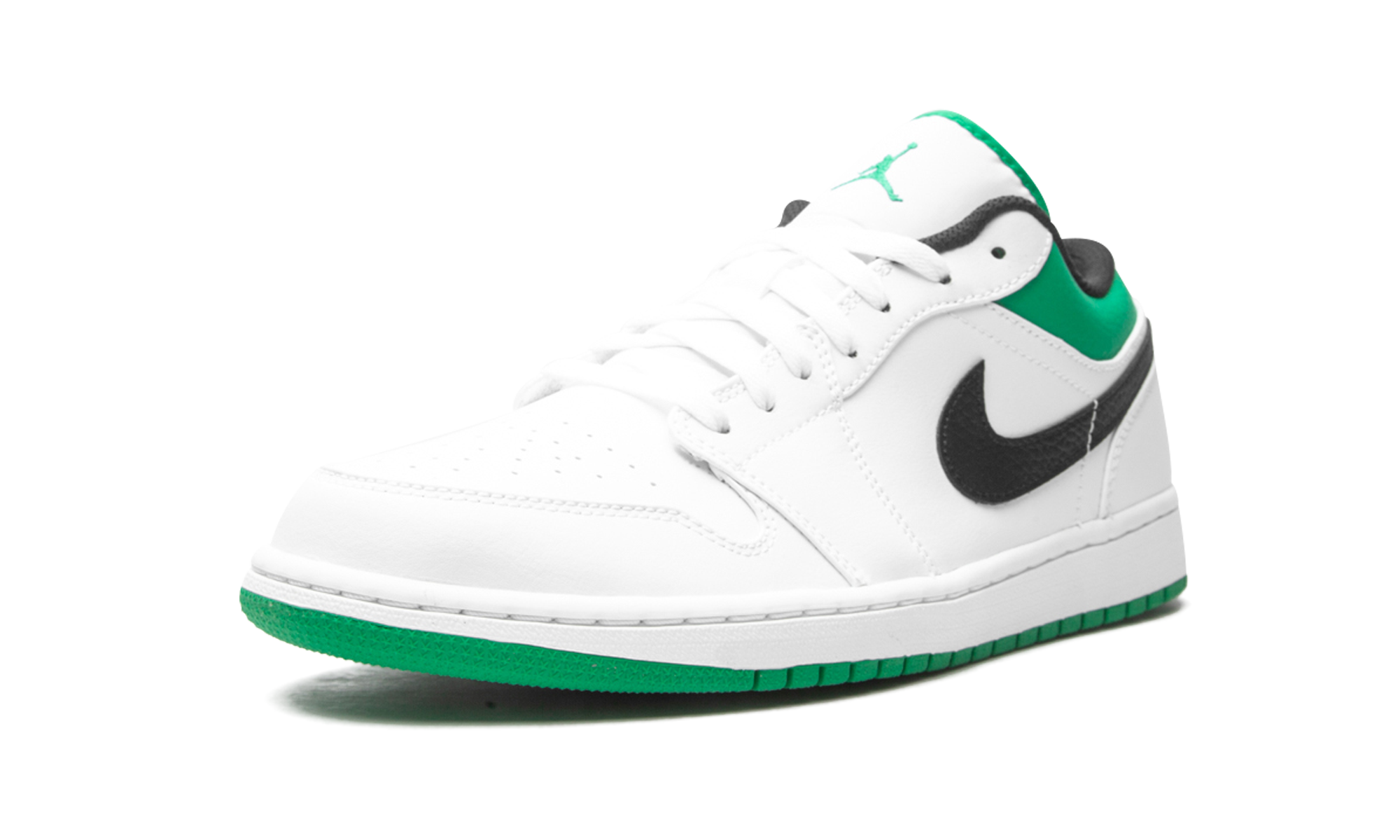 jordan 1 low white lucky green black+553558-129+left diagnol single view