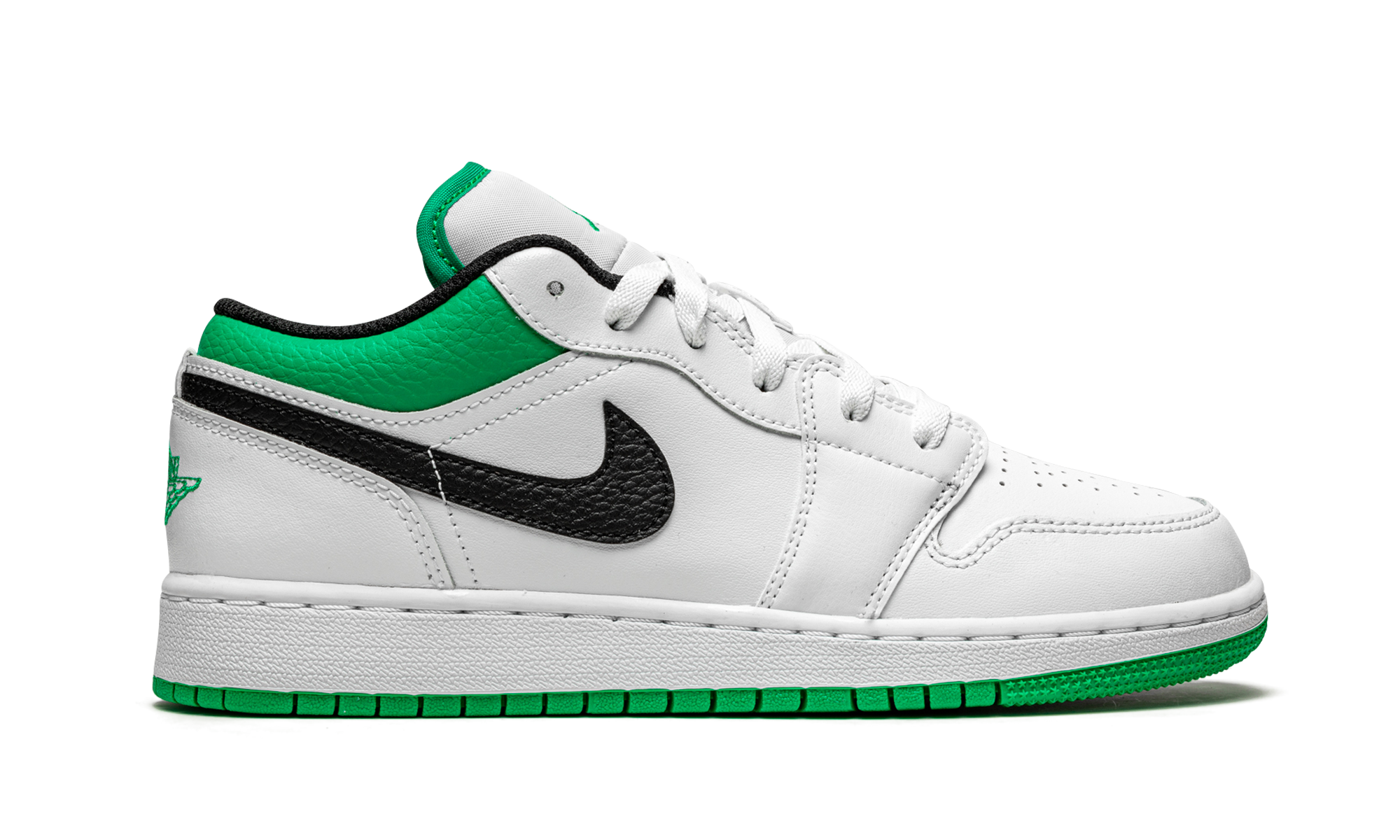 jordan 1 low white lucky green tumbled leather gs+553560-129+right view