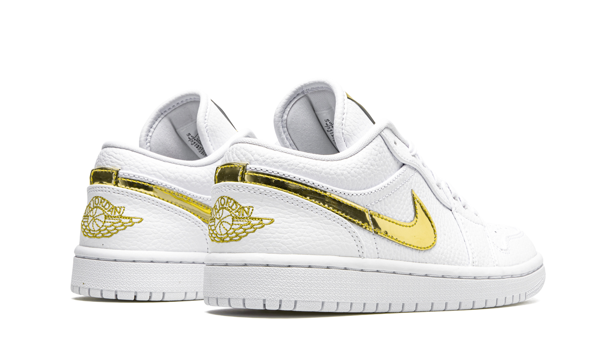 jordan 1 low white metallic gold women s+CZ4776-100+diagnol right behind view
