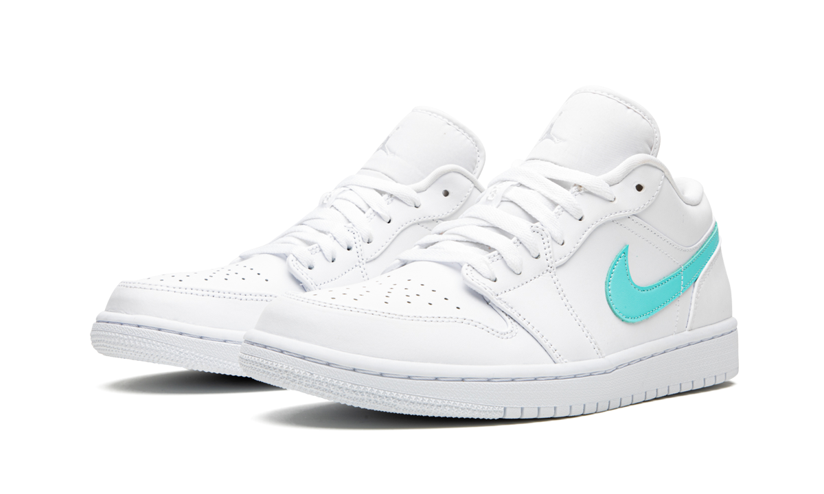 jordan 1 low white multi color swoosh+CW7033-100+diagnol left view